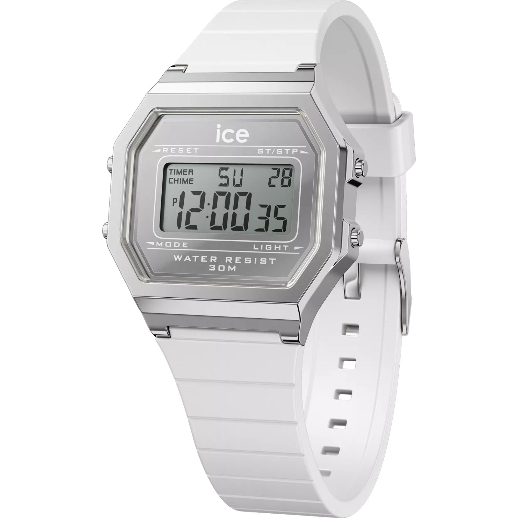 ICE Digit Retro Metal Digital White Silicone Strap Watch 022734
