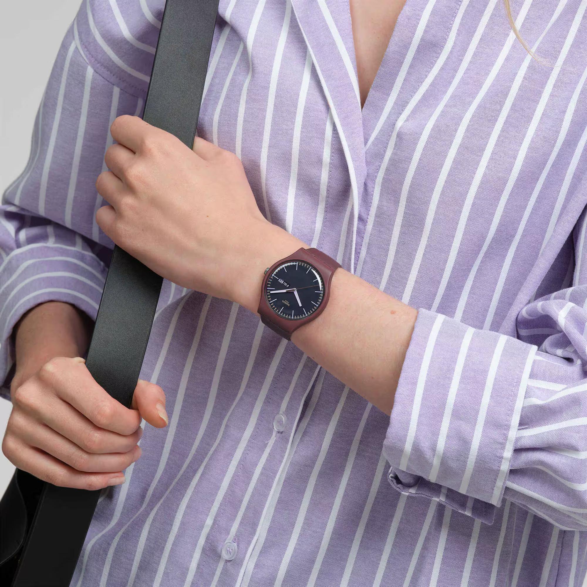 Swatch BURGUNDY BERRY Quarz Graues Zifferblatt Silikonarmband Herren Uhr SO29R707
