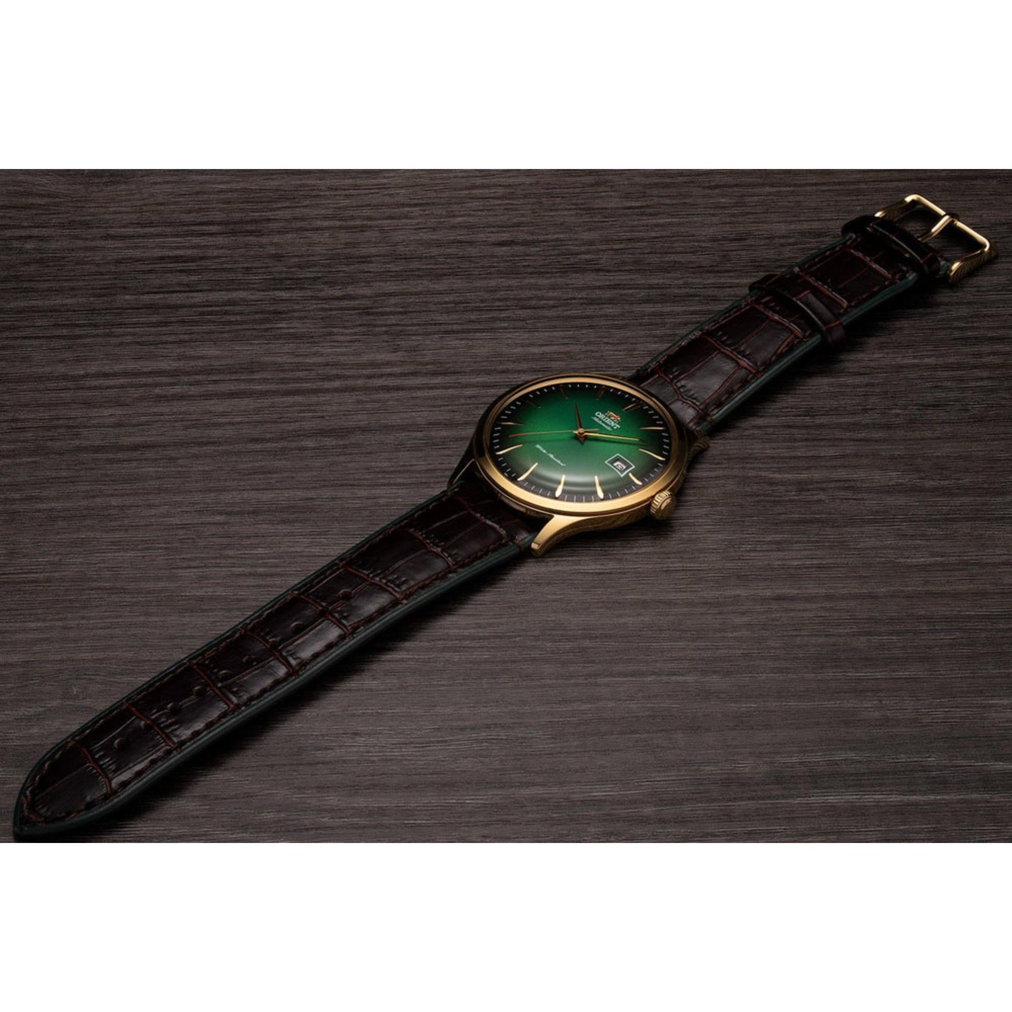 Orient Bambino 42 mm Grünes Zifferblatt Leder Herren Automatik Uhr TAC08002F0