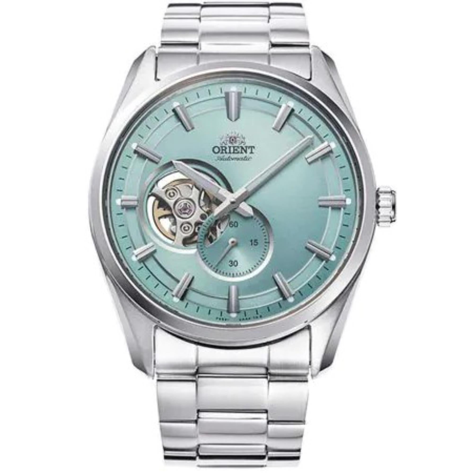 Orient Stretto 41mm Semi Skeleton Hellblaues Zifferblatt Stahl Herren Automatik Uhr RA-AR0009L30B