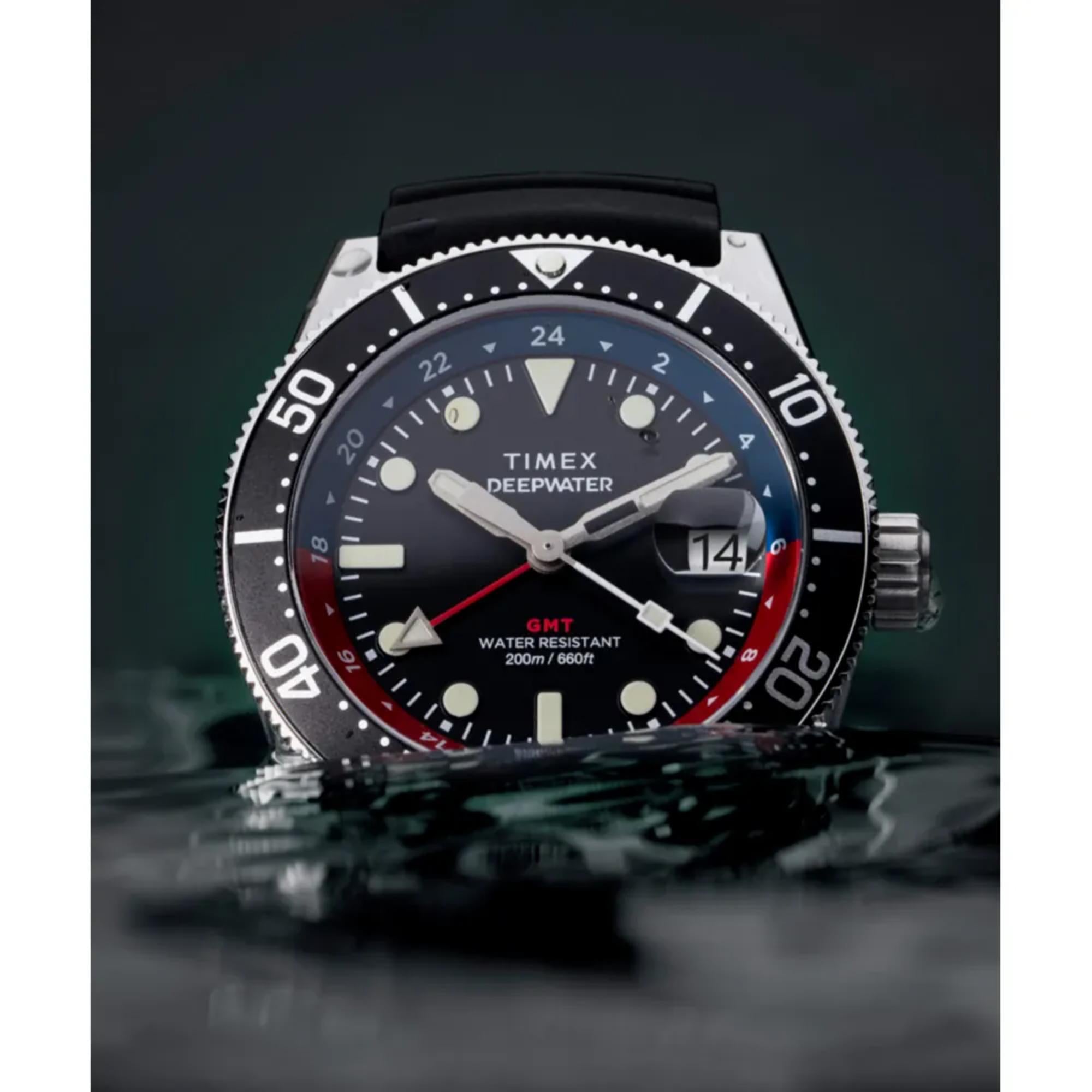Timex Deep Water 41mm Schwarzes Zifferblatt Gummi Herren Quarz Uhr TW2W75000