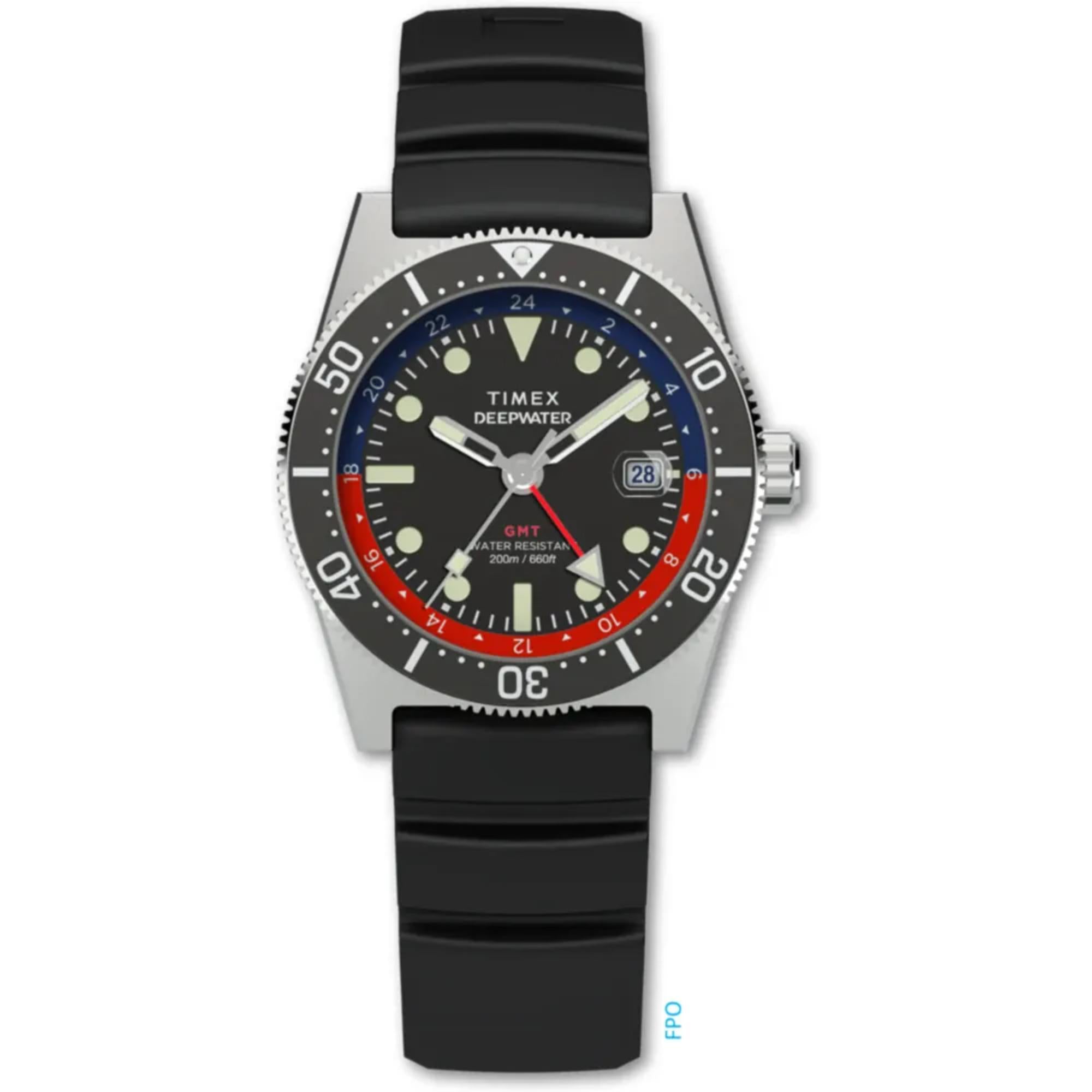 Timex Deep Water 41mm Schwarzes Zifferblatt Gummi Herren Quarz Uhr TW2W75000