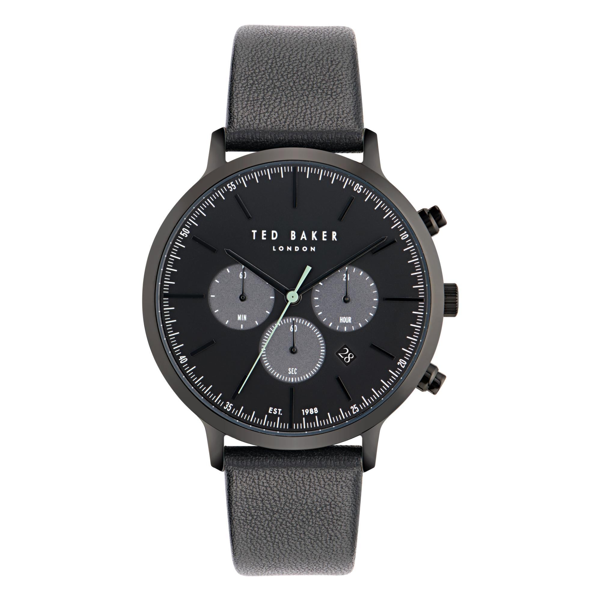 Ted Baker Timeless Herrenarmbanduhr, schwarzes Zifferblatt, Leder BKPHAF404