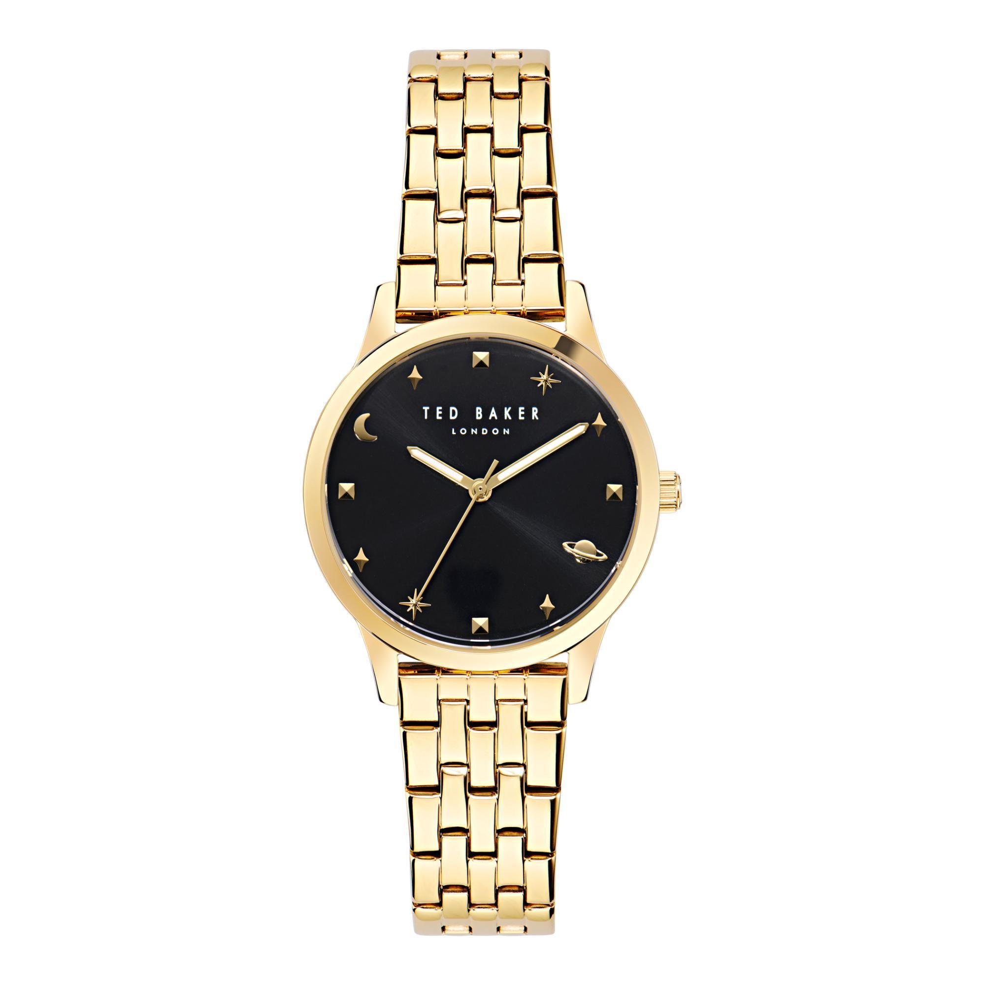 Montre pour femme Ted Baker Fitzrovia Fashion en acier inoxydable ton or rose avec cadran noir BKPFZS405