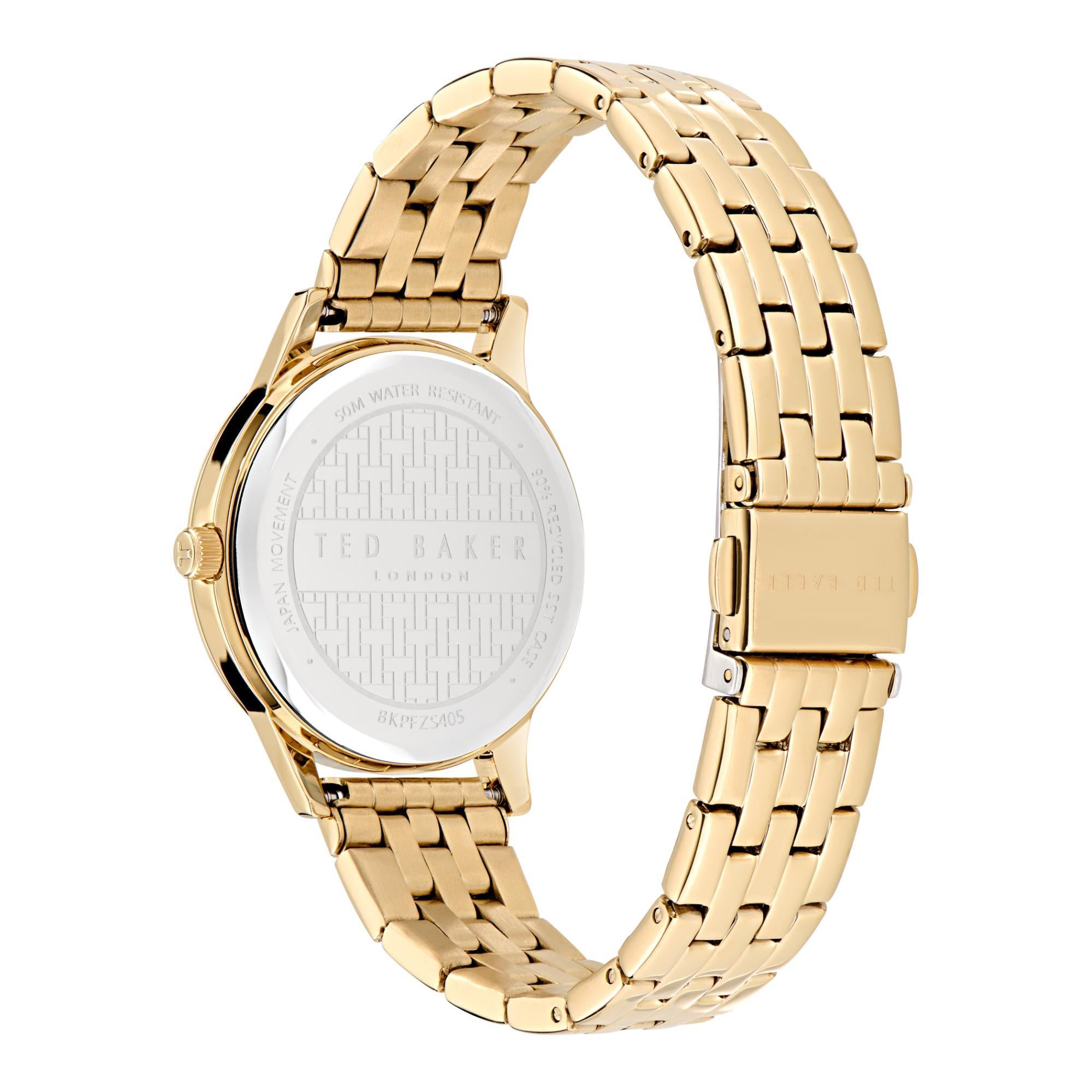 Montre pour femme Ted Baker Fitzrovia Fashion en acier inoxydable ton or rose avec cadran noir BKPFZS405