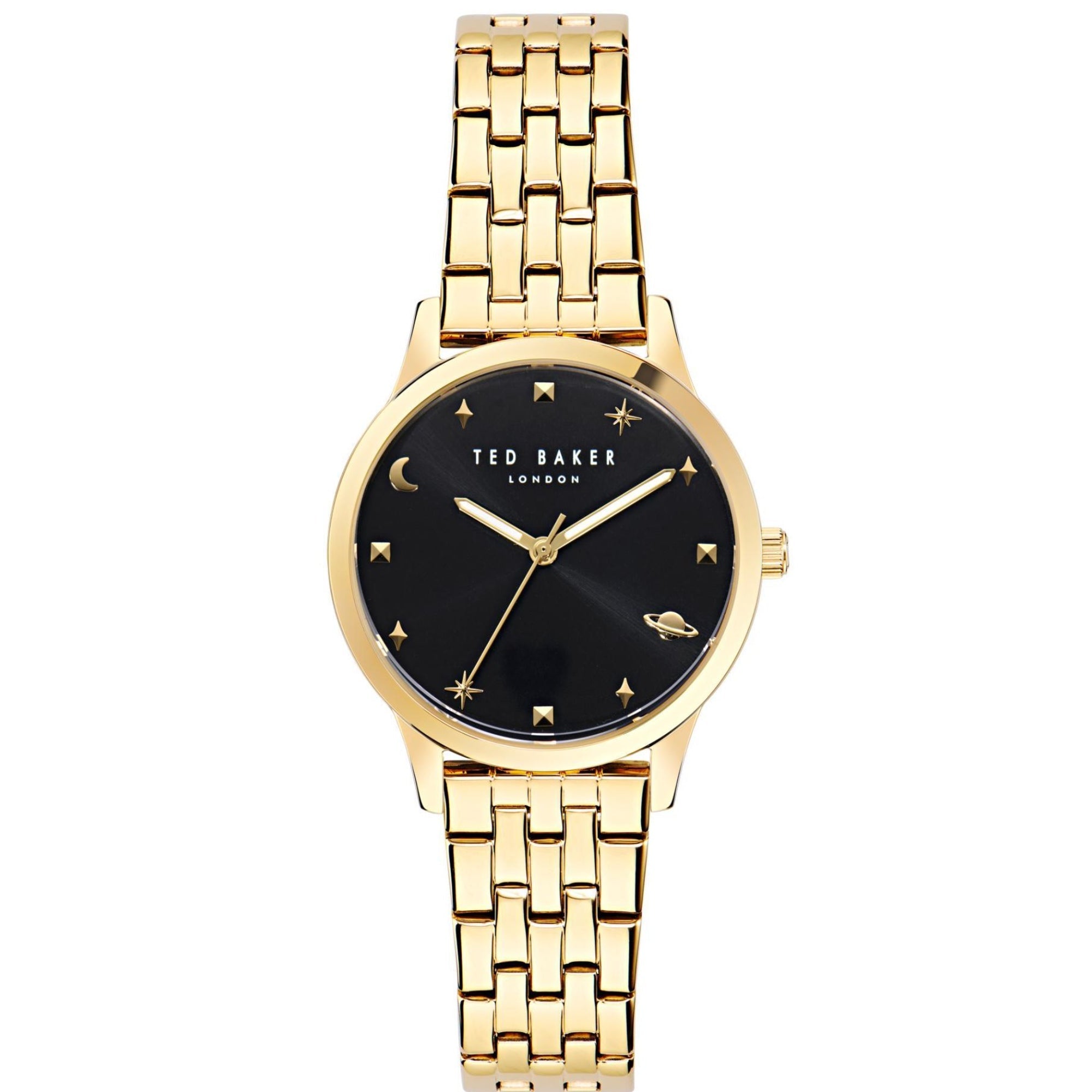 Montre pour femme Ted Baker Fitzrovia Fashion en acier inoxydable ton or rose avec cadran noir BKPFZS405