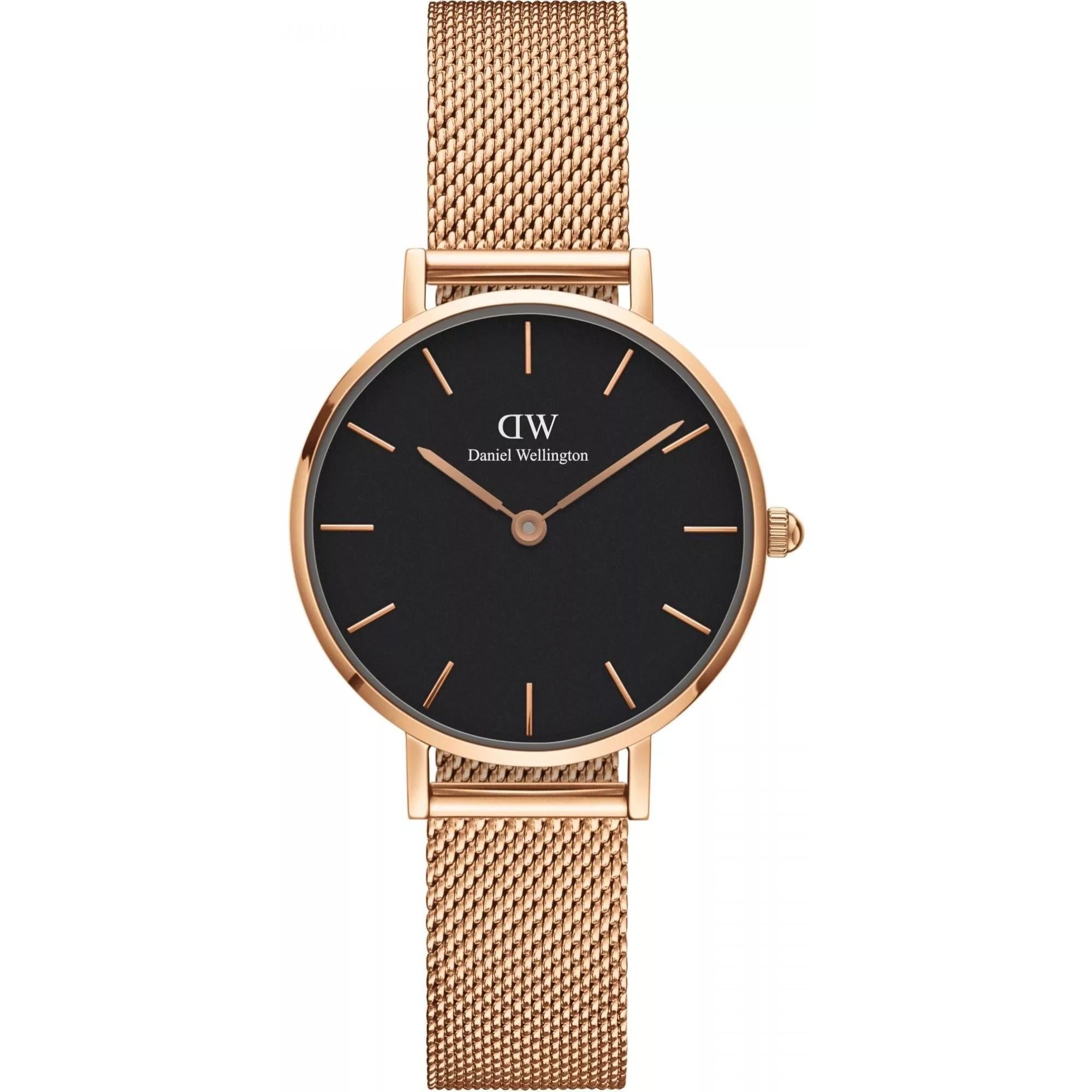 Daniel Wellington Petite 28mm Black Dial Steel Ladies Quartz Watch DW00100217