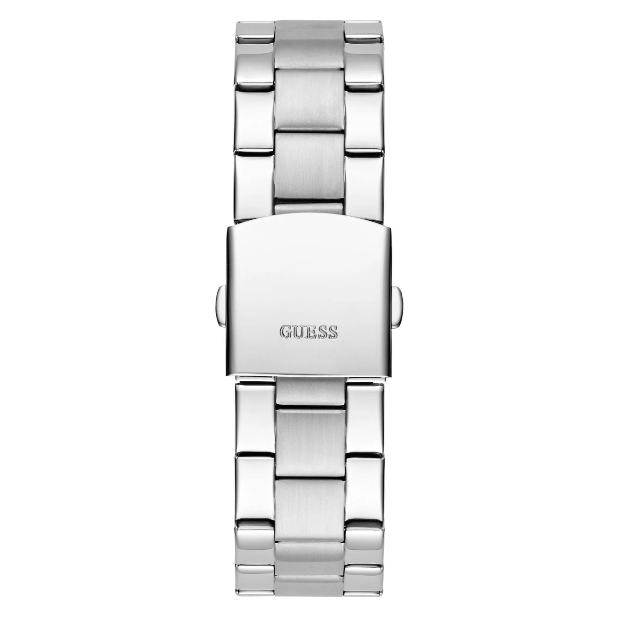 GUESS Gents Badge Silver Tone Stainless Steel Analog with Modern Flair Blue Dial Men's Watch GW0782G3