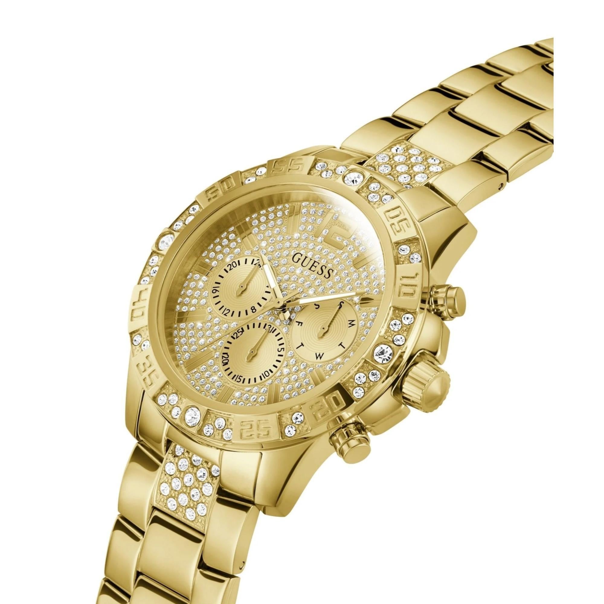GUESS Majestic Goldfarbene Edelstahlarmband Champagner Zifferblatt Herren Uhr GW0796G2