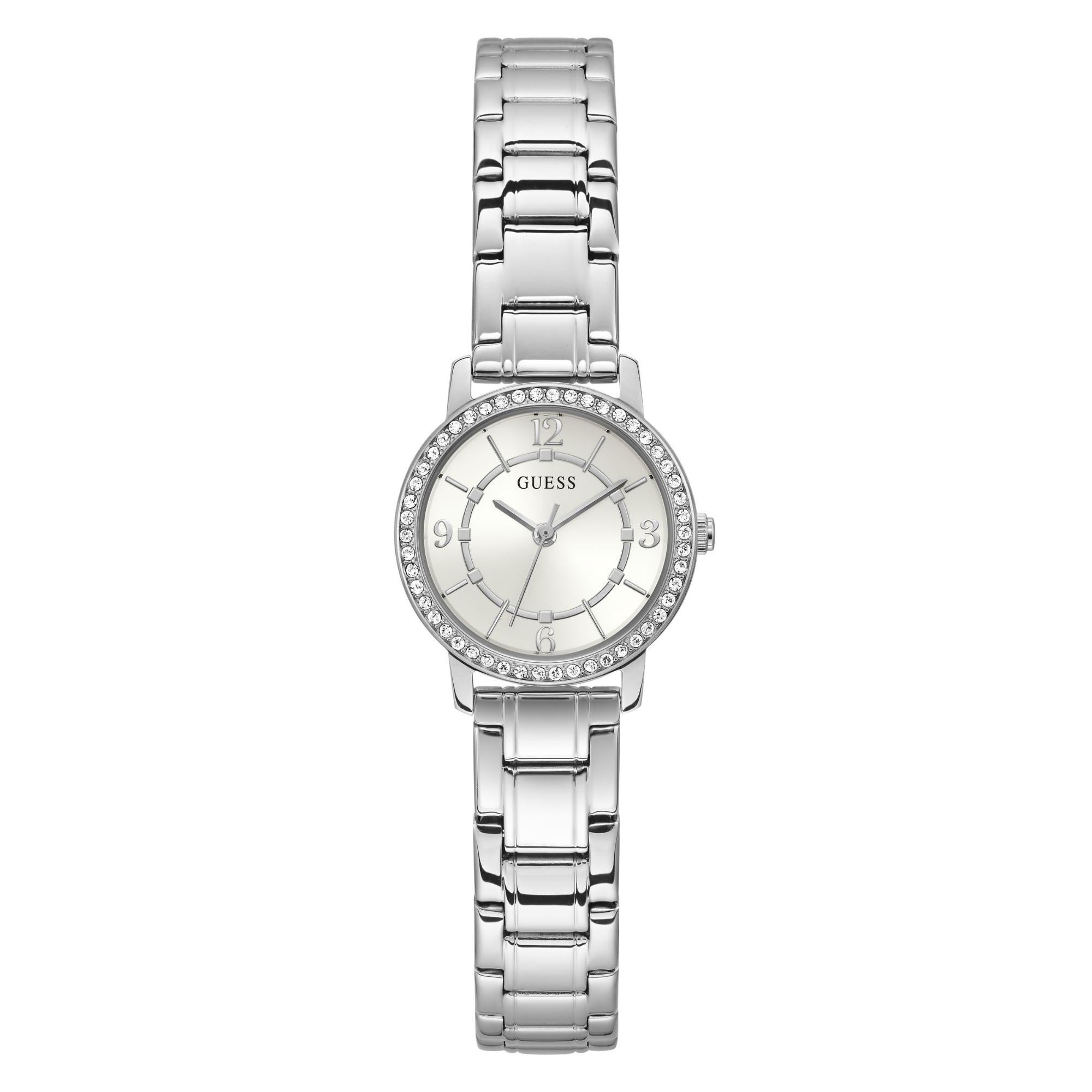 GUESS Ladies Silver Tone Stainless Steel Strap Analog White Dial Watch GW0468L1