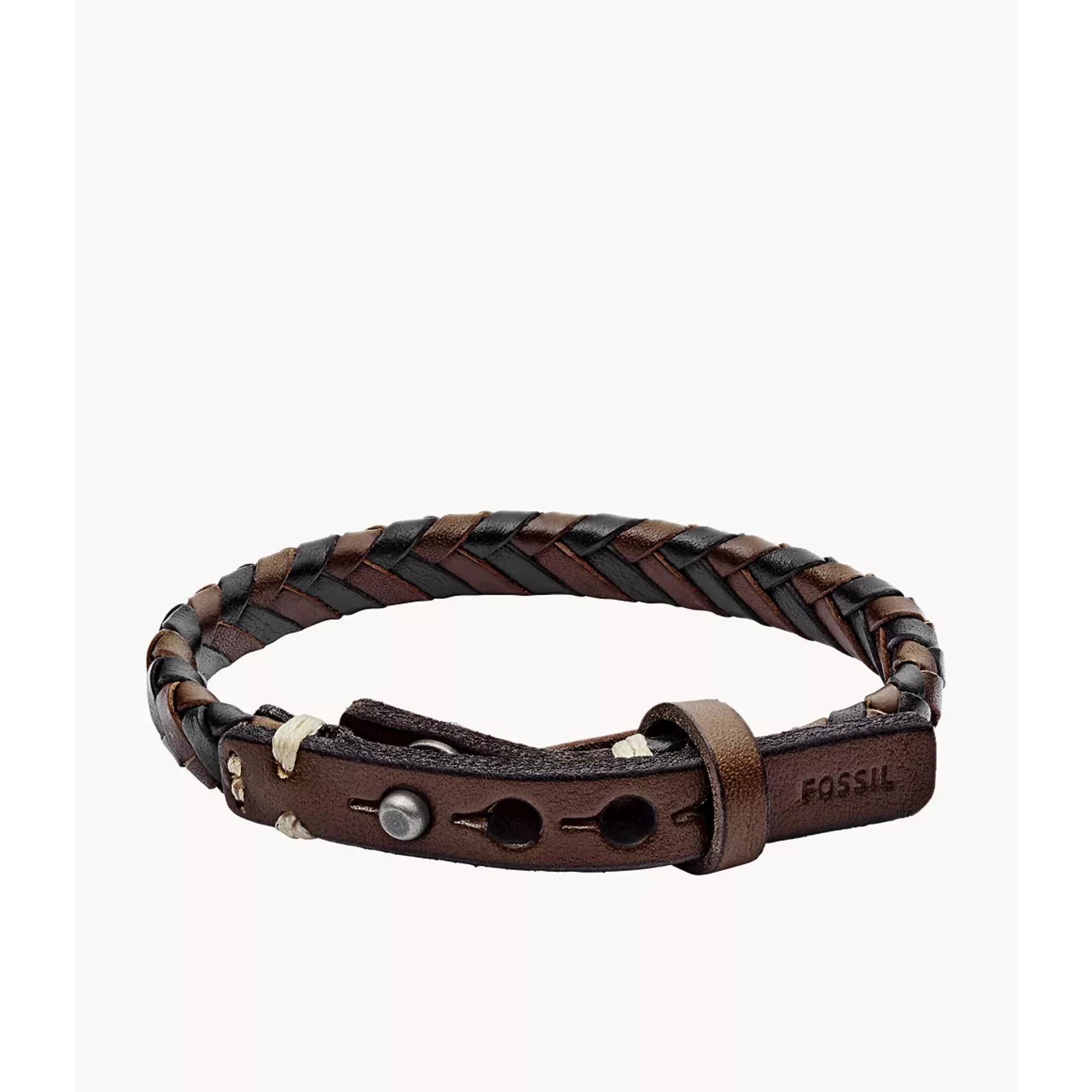 Fossil Braided Brown and Black Leather Mens Bracelet JA5932716