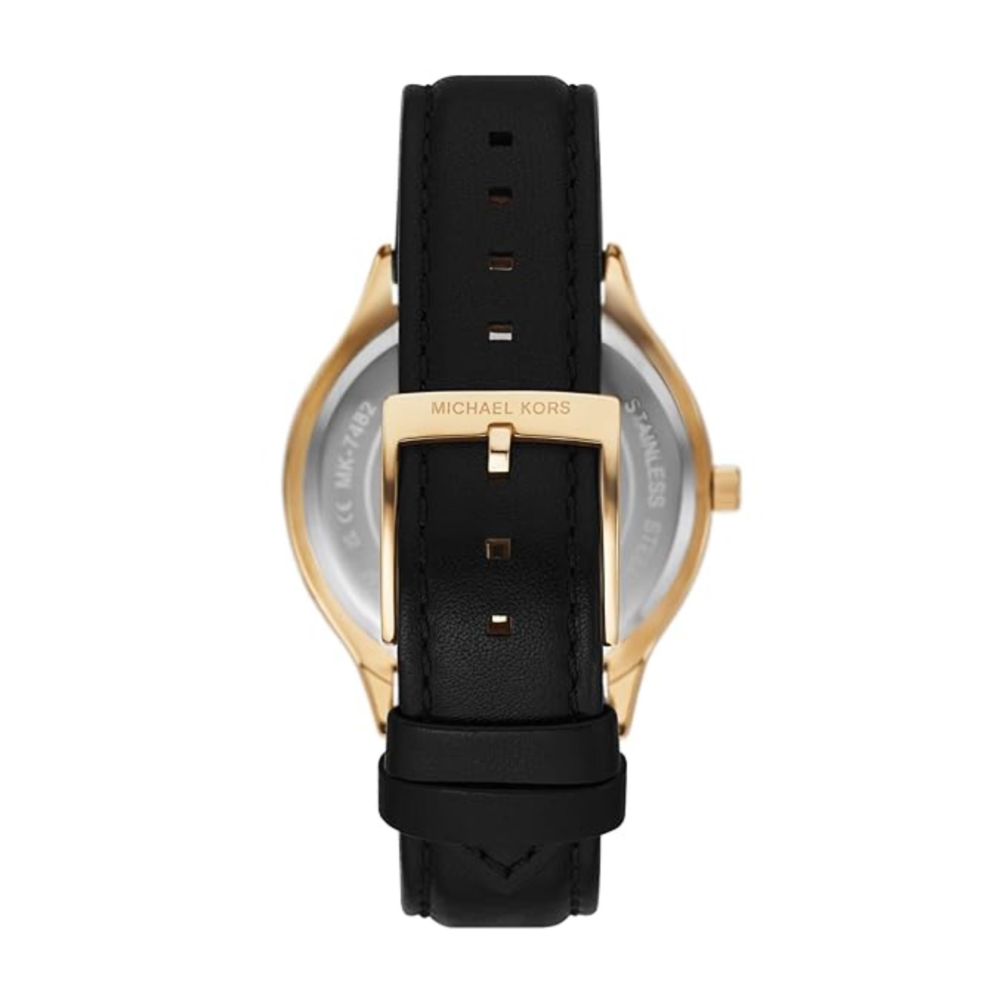 Michael Kors Slim Runway Black Leather Strap Black Dial Women’s Watch MK7482