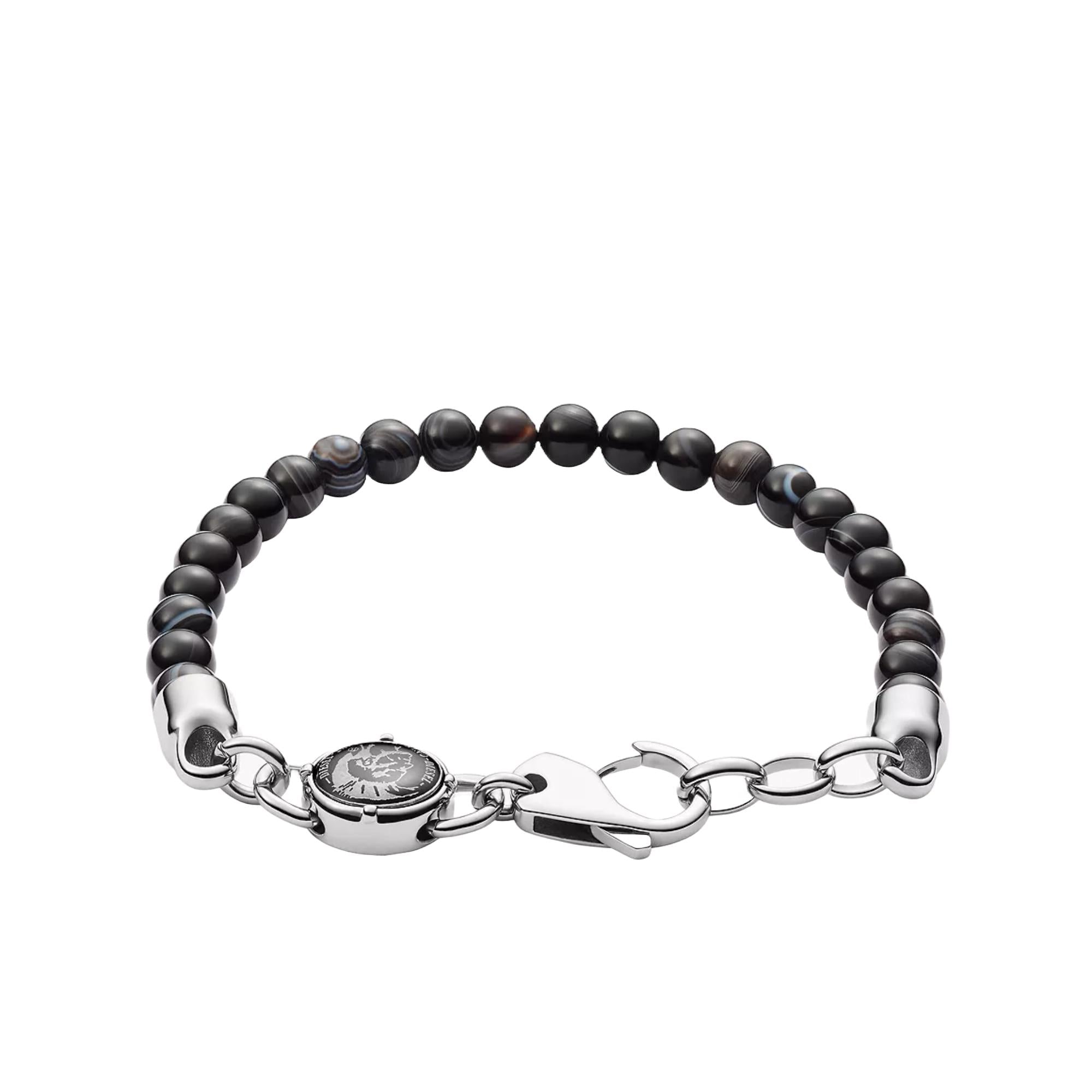 Diesel Bead Studs Black Leather Mens Bracelet DX0848040