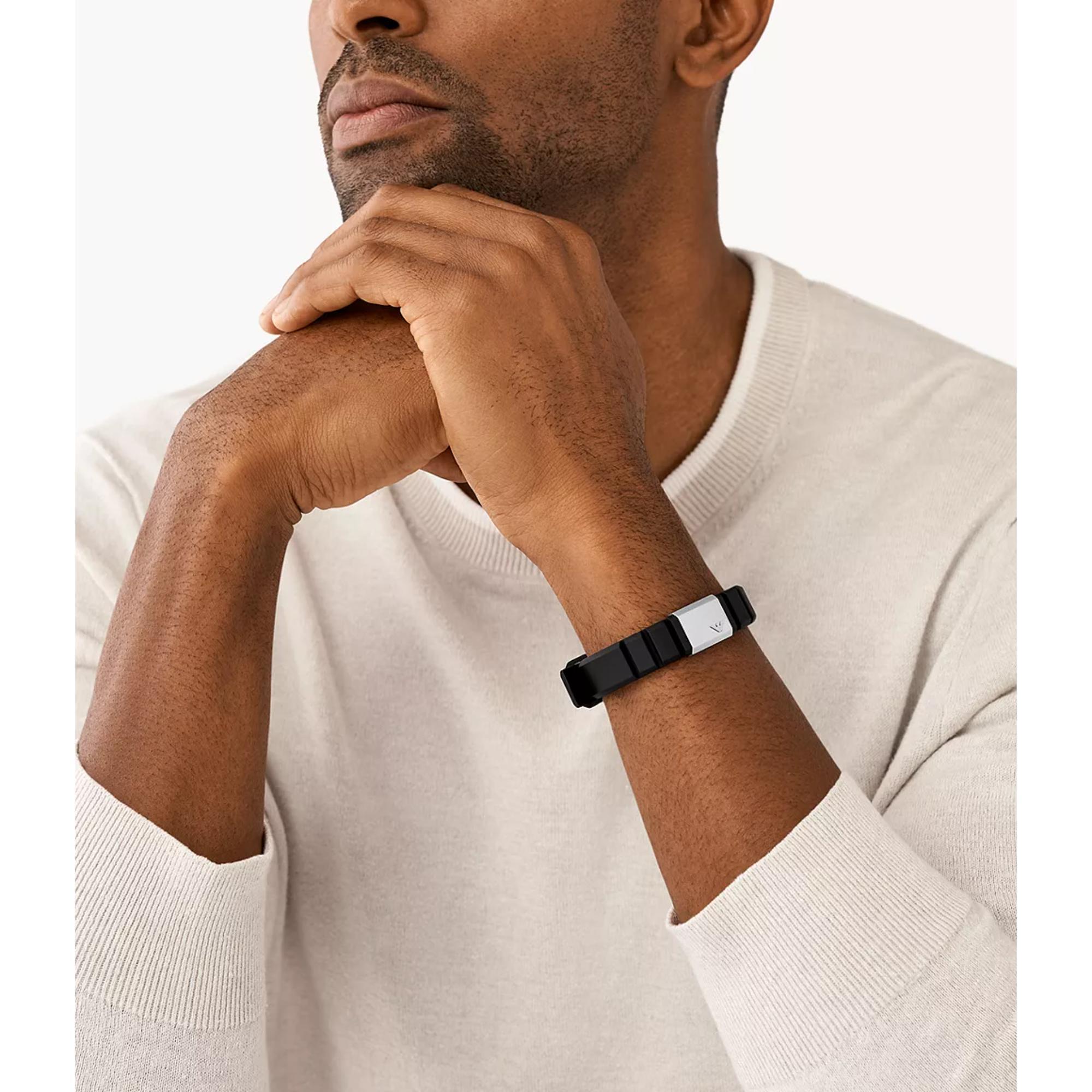 Emporio Armani Black Silicone and Stainless Steel ID Bracelet EGS3079040