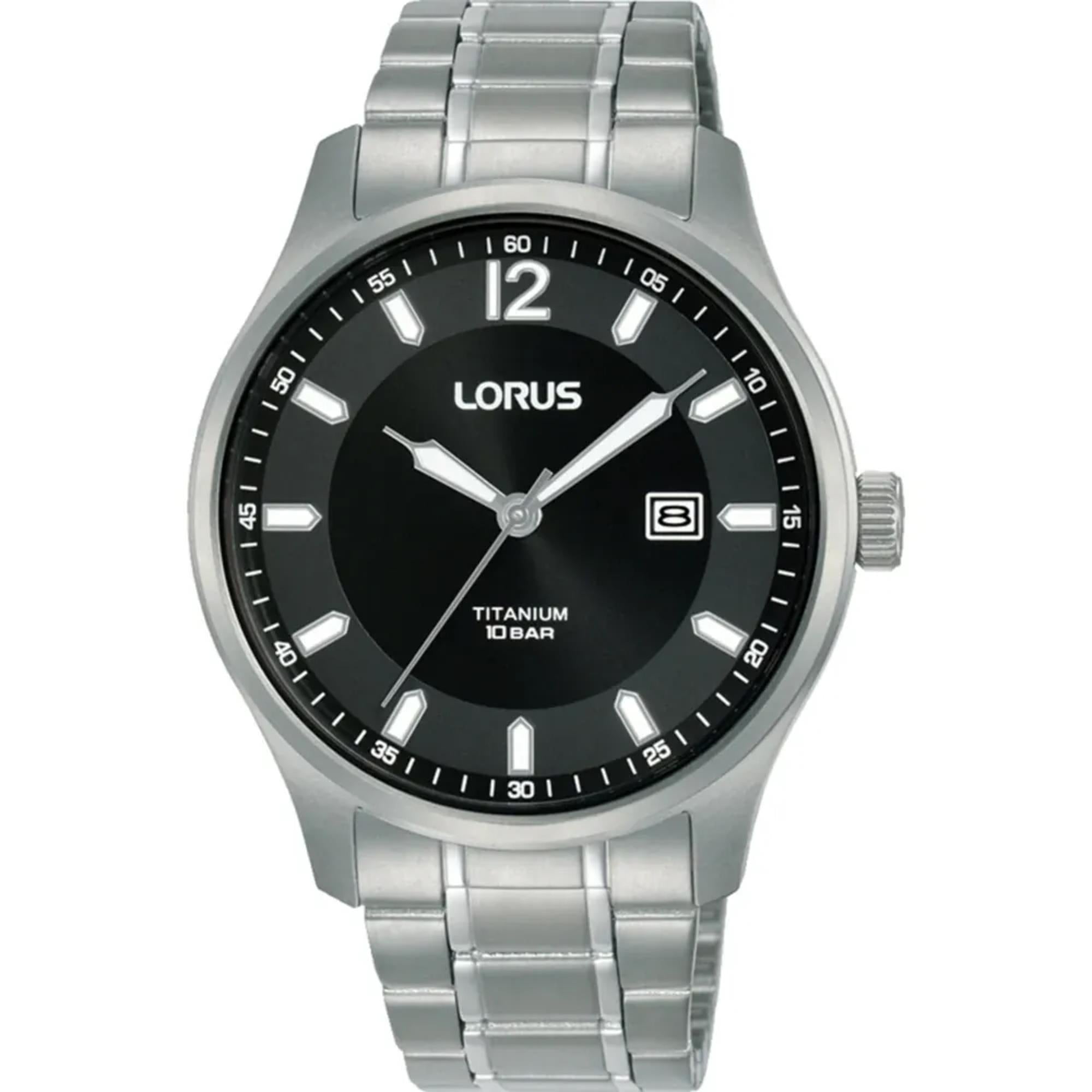 Lorus Klassische Titan Herrenarmbanduhr mit schwarzem Zifferblatt RH995QX9
