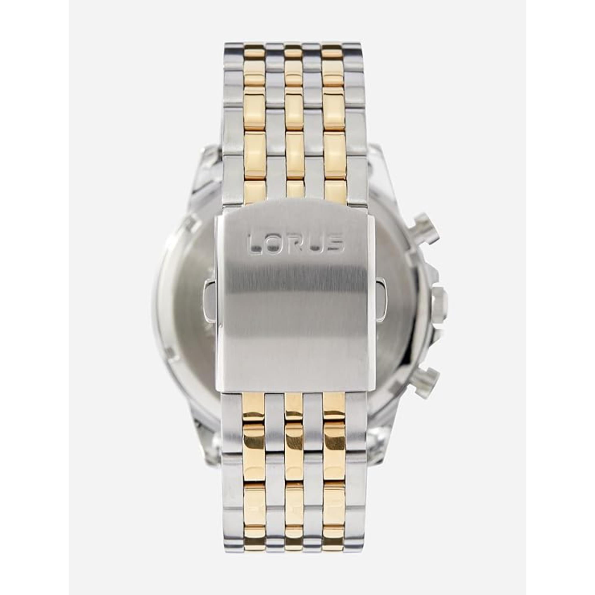 Lorus Sports Chronograph Zweifarbiges Armband Weißes Sonnenstrahl Zifferblatt Herren Uhr RM338JX9