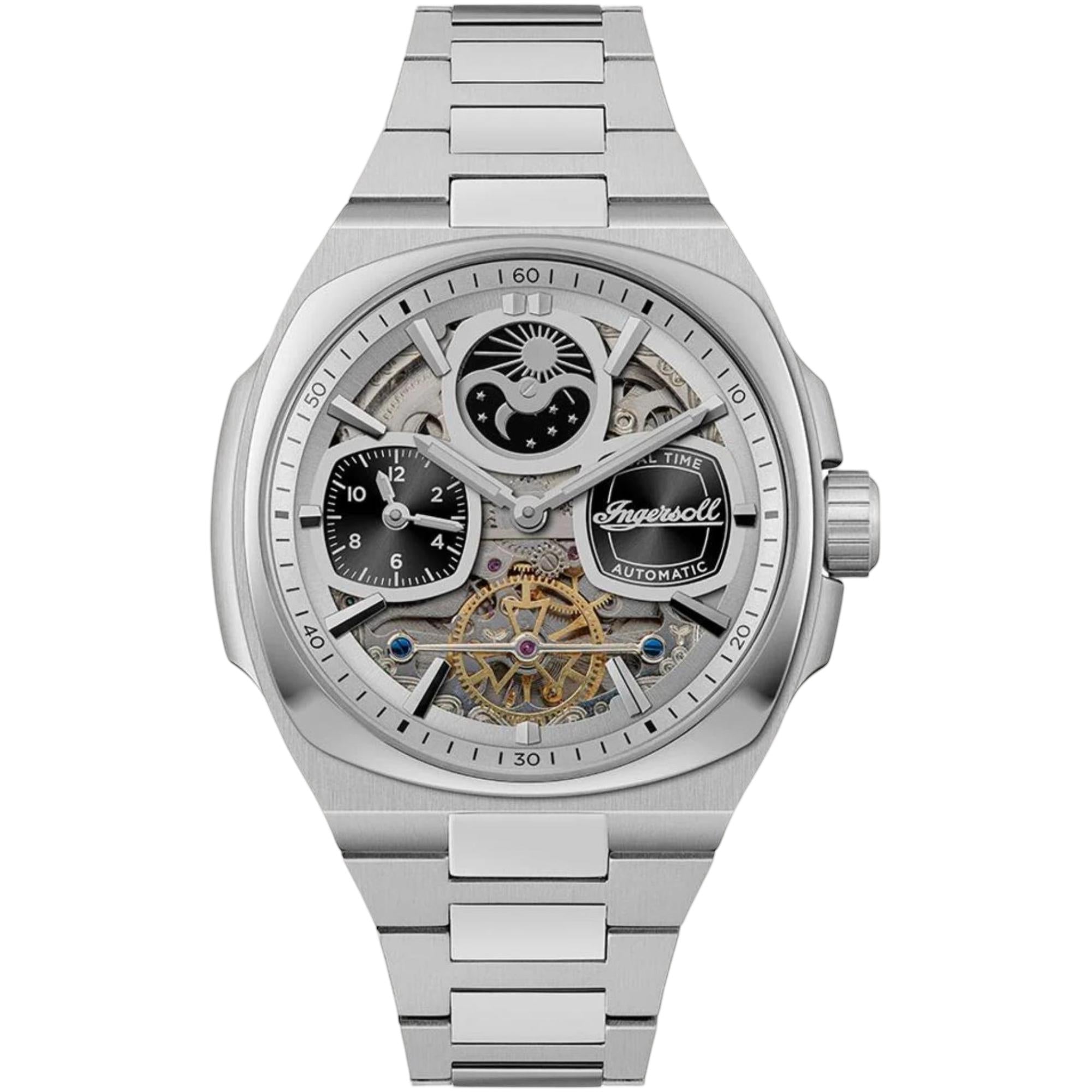 Ingersoll 1892 The Spirit Automatik Silbernes Zifferblatt Herren Uhr Schwarzes Lederarmband I15802