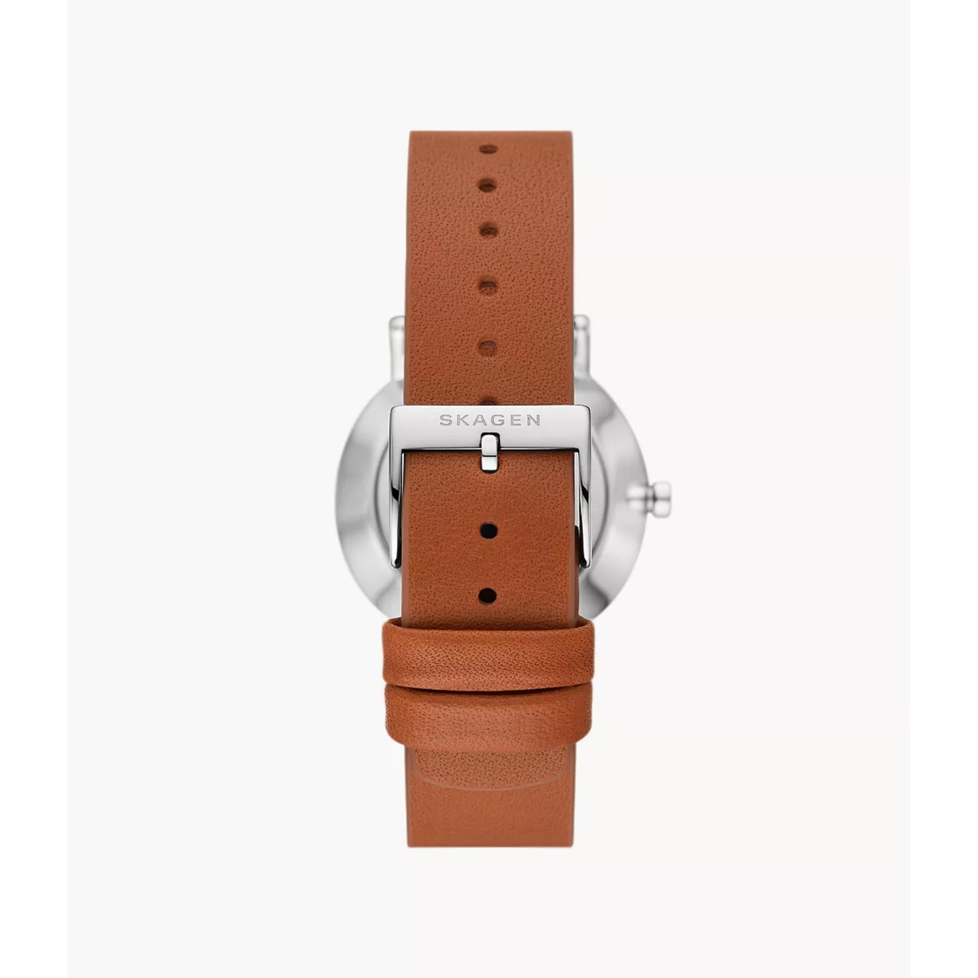 Skagen Kuppel Lille Sub-Sekunde Braun Leder Weißes Zifferblatt Damenarmbanduhr SKW3103
