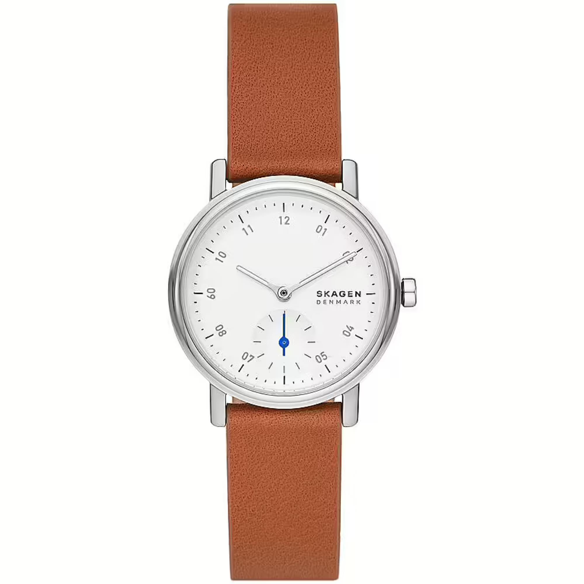 Skagen Kuppel Lille Sub-Sekunde Braun Leder Weißes Zifferblatt Damenarmbanduhr SKW3103
