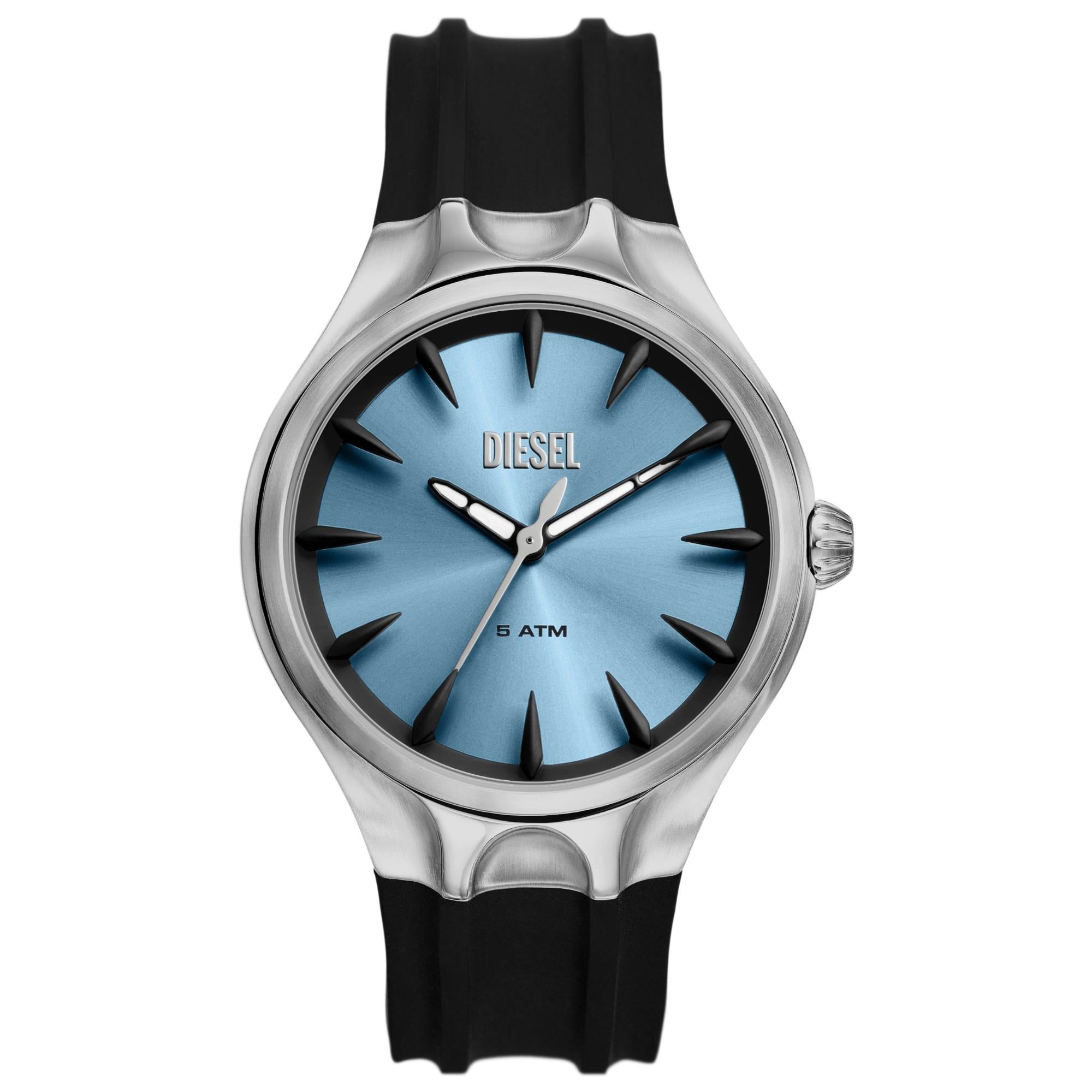 Diesel Streamline 44mm Blaues Zifferblatt Silikon Herren Quarz Uhr DZ2216