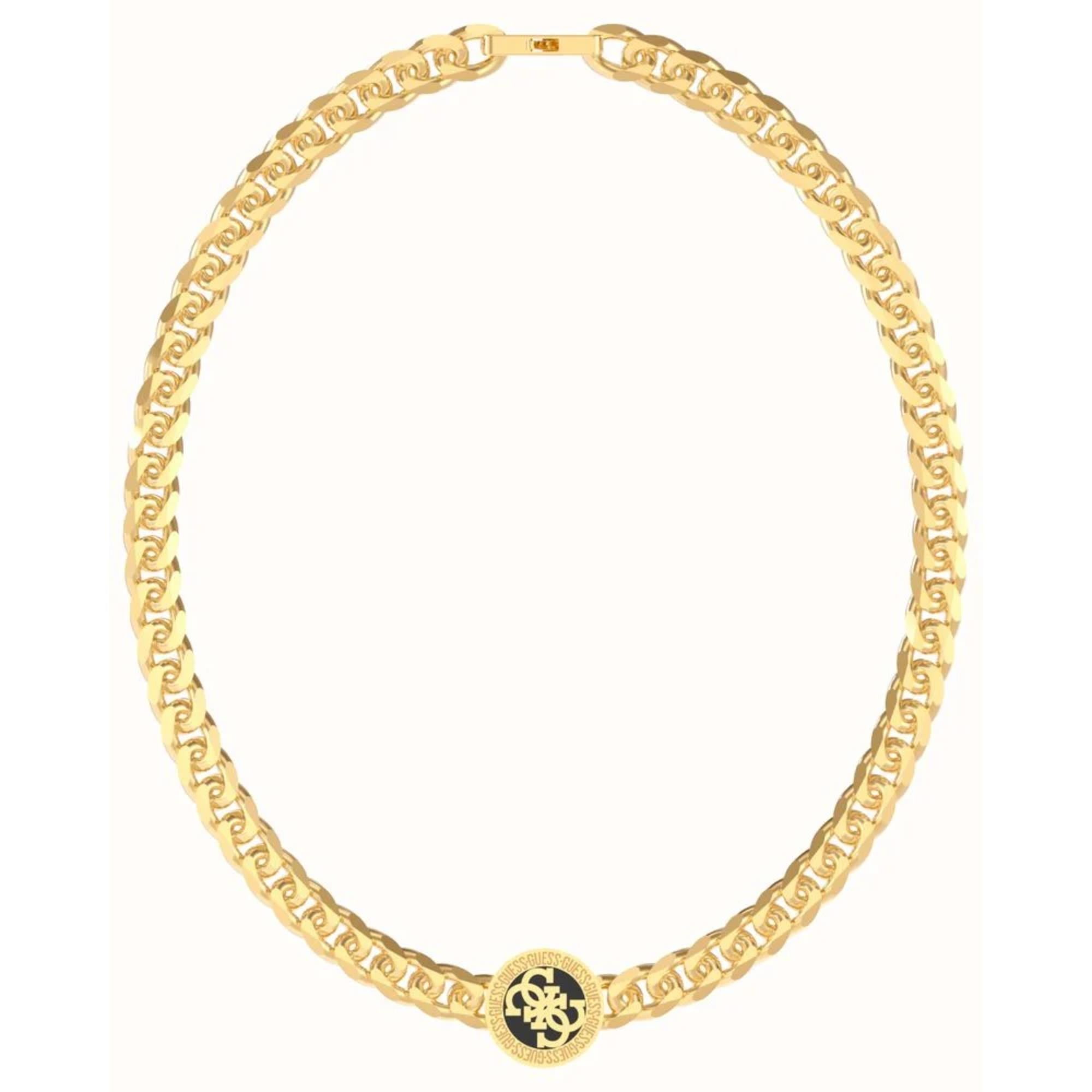 Guess Herren 4G Icon Gold-beschichtete Kette und schwarzer 4G Anhänger Halskette UMN02112YGBK