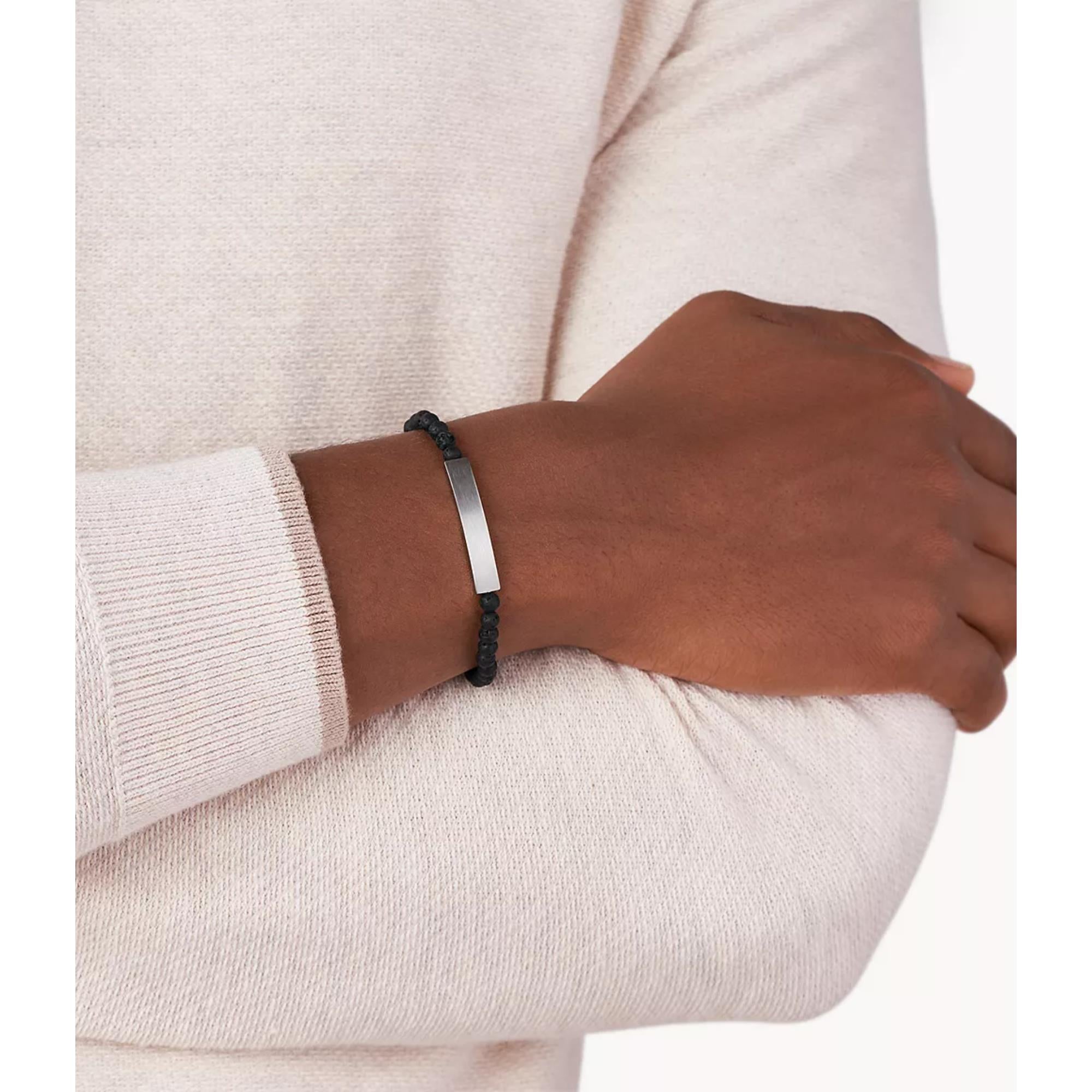 Fossil Plaque Lava Stone Men's Bracelet JF03247040
