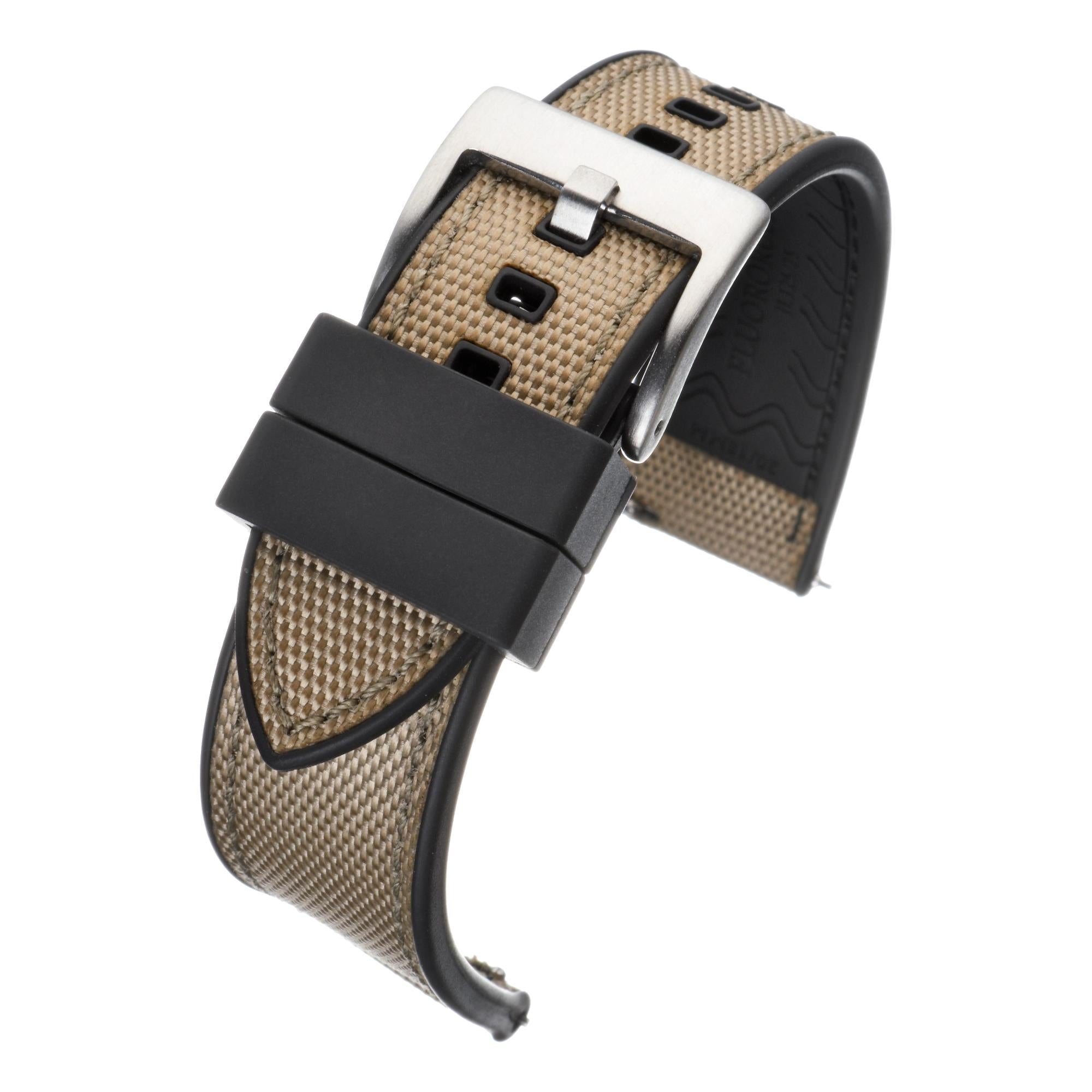 LBS Creme/Schwarz Premium Segeltuch Hybrid Herren-Uhrenarmband WS200/20