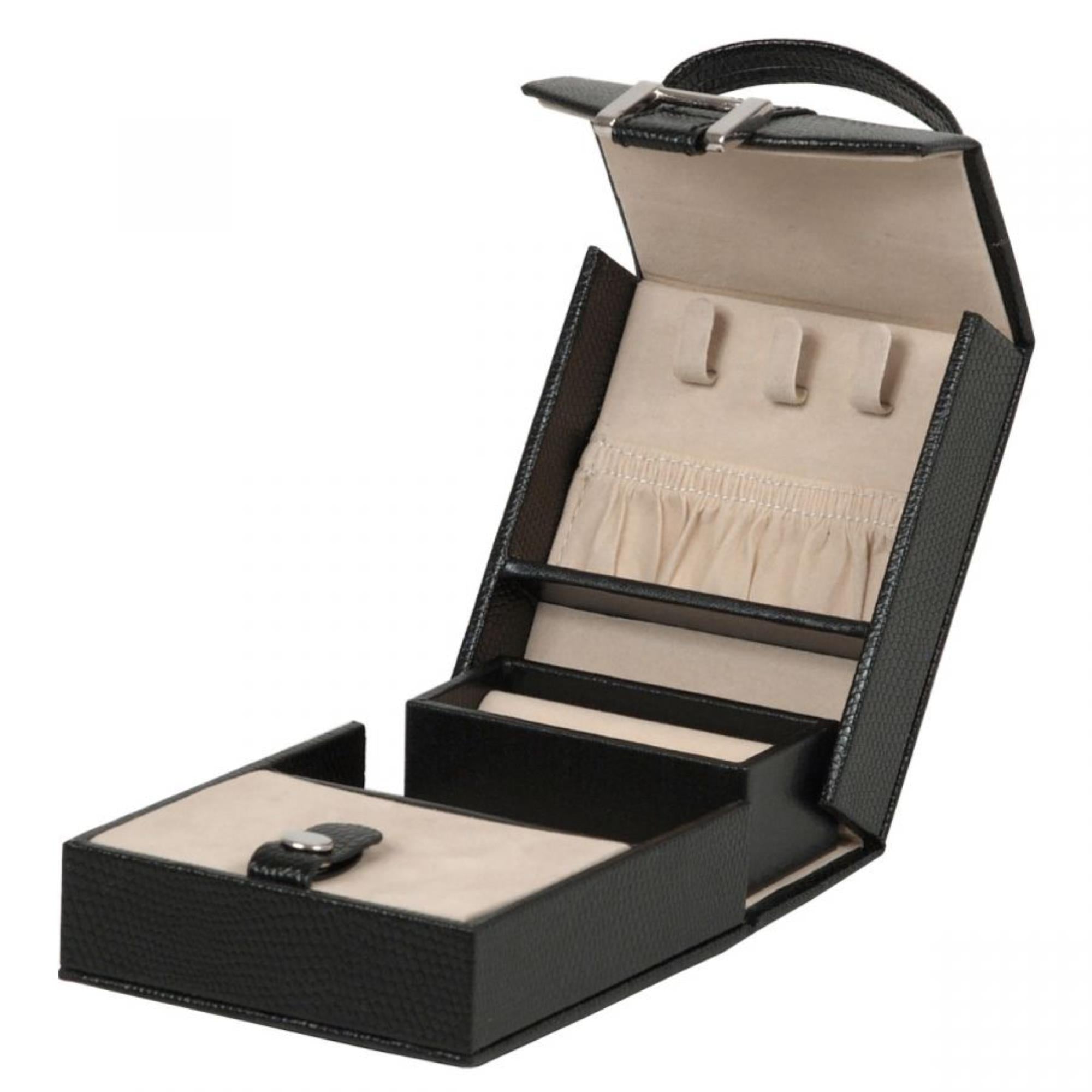 WOLF Heritage Ausklappbare Schmuckschatulle aus schwarzem Leder 281202