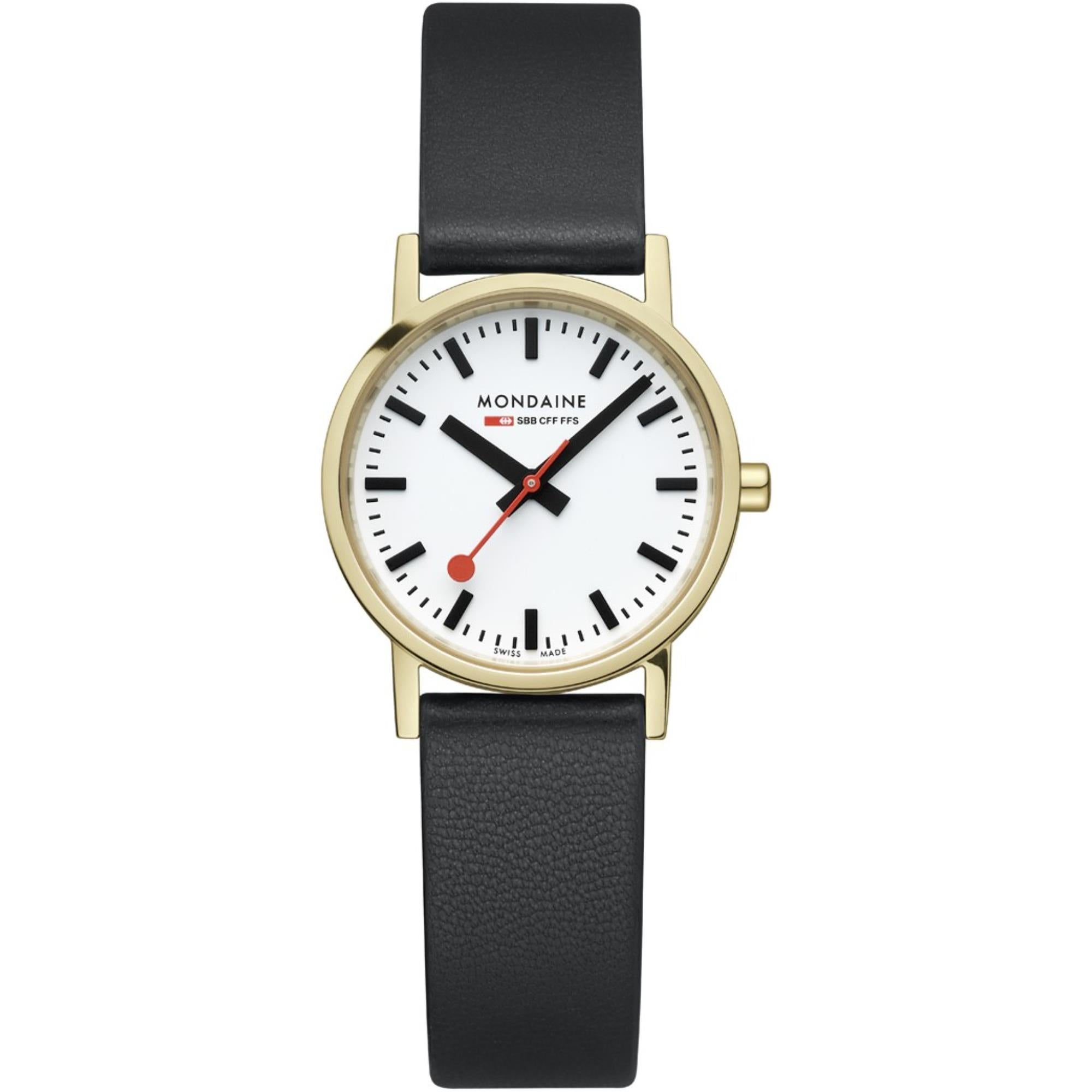 Mondaine Classic Weißes Zifferblatt Schwarzes Lederarmband Damen Uhr A658.30323.10SBBV