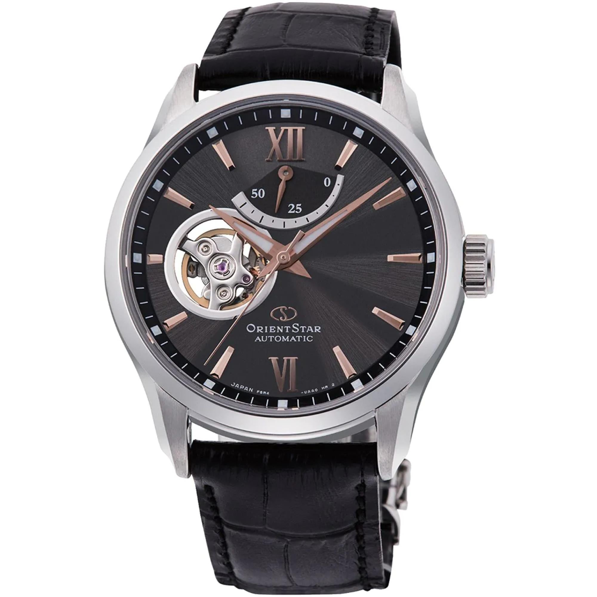 Orient Star Semi Skeleton 39 mm Gangreserve Graues Zifferblatt Leder Herren Automatik Uhr RE-AT0007N00B