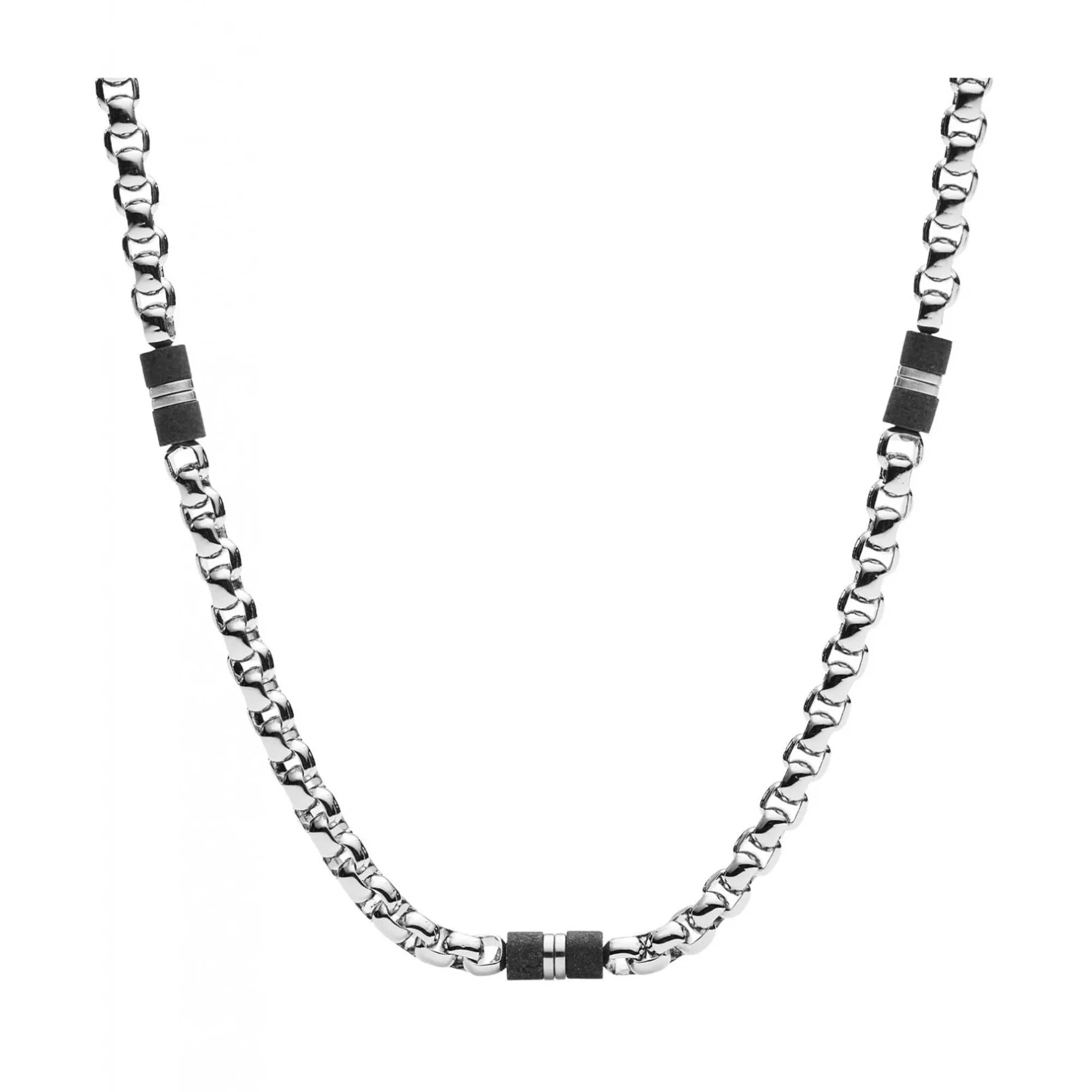 Fossil Schwarze Marmor und Edelstahl Perlen Herren Halskette JF03314040