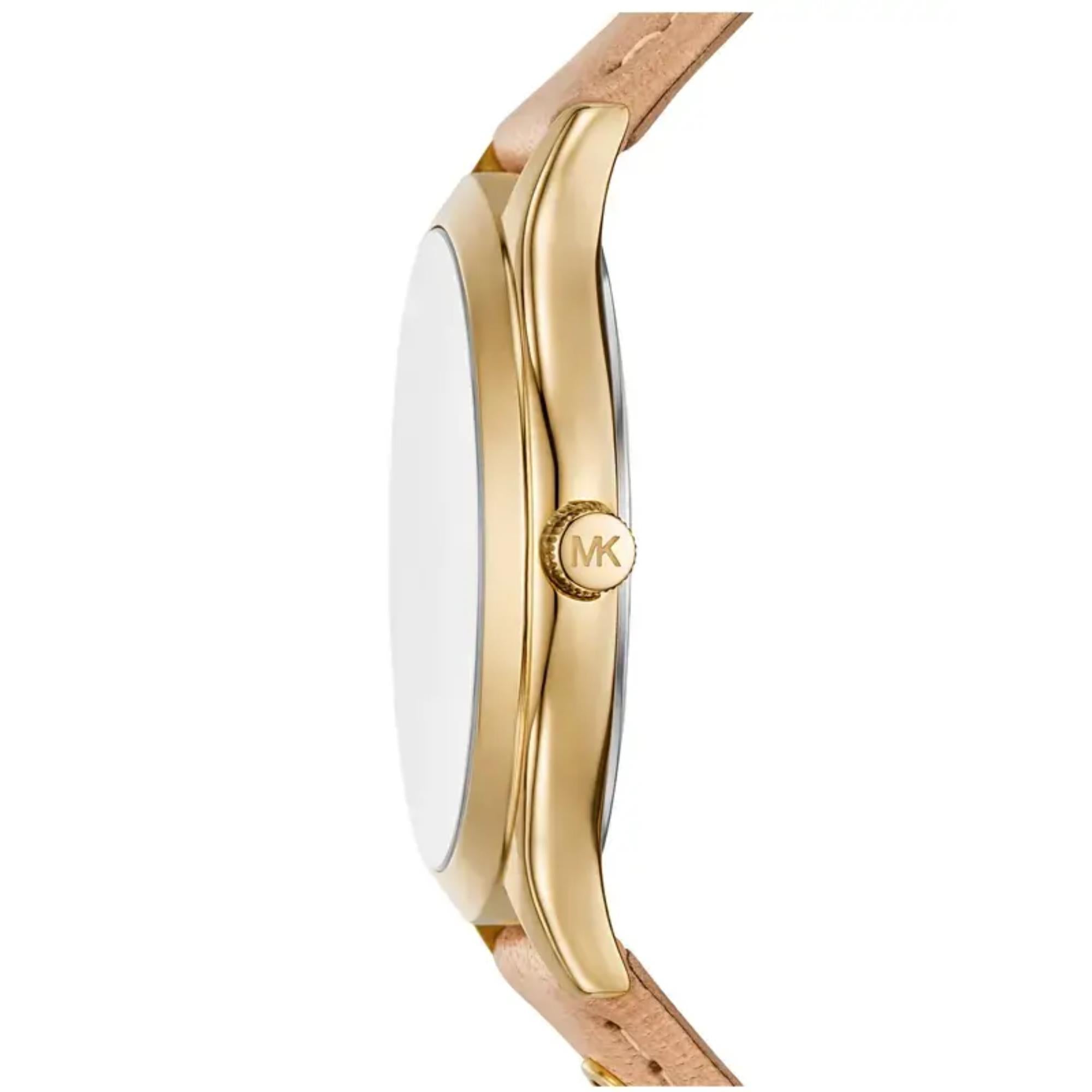 Michael Kors Slim Runway Weißes Zifferblatt Nudet Lederarmband Damen Uhr MK7533