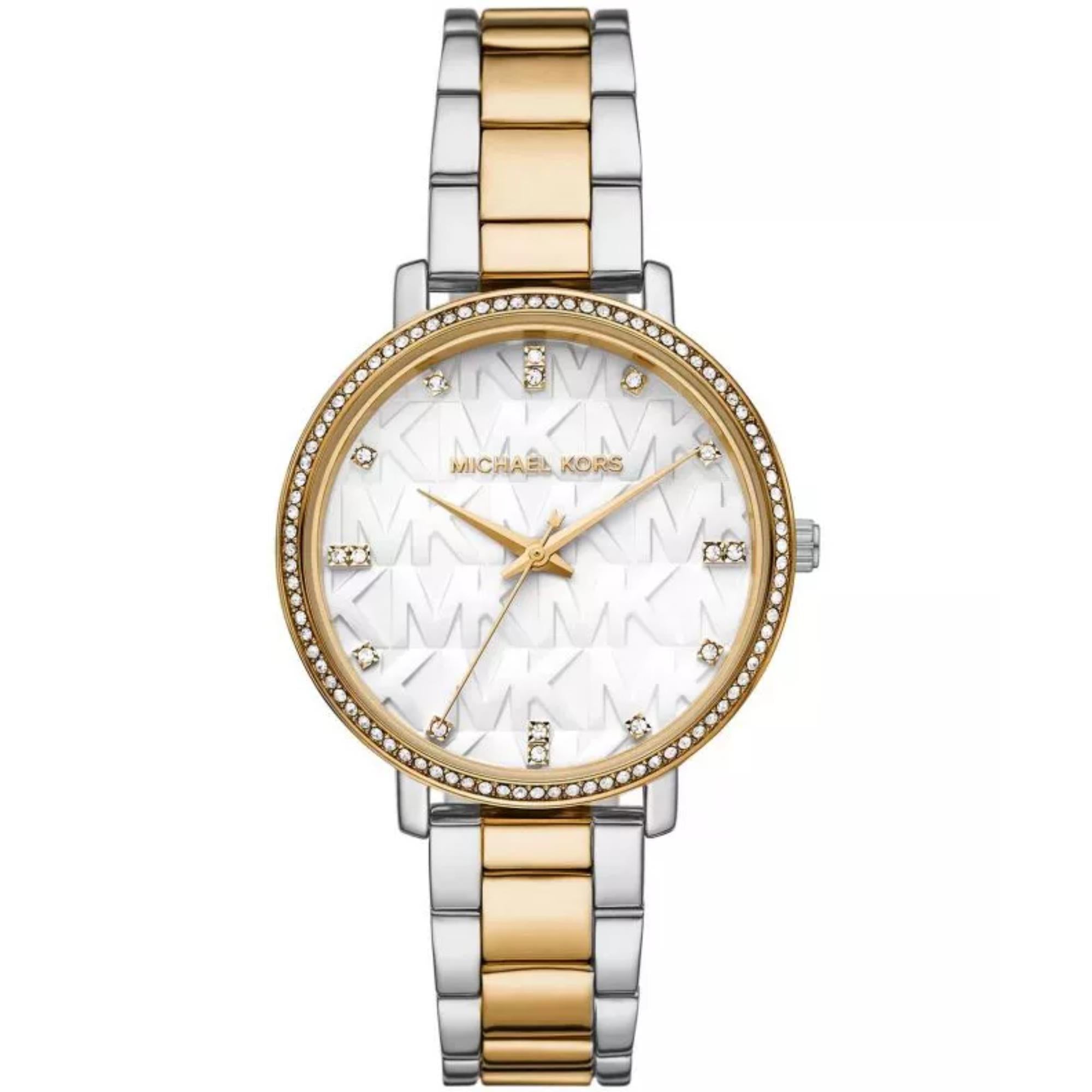 Michael Kors Pyper Zwei-Ton Legierung Weiß Zifferblatt Edelstahl Armband Damen Uhr MK4595