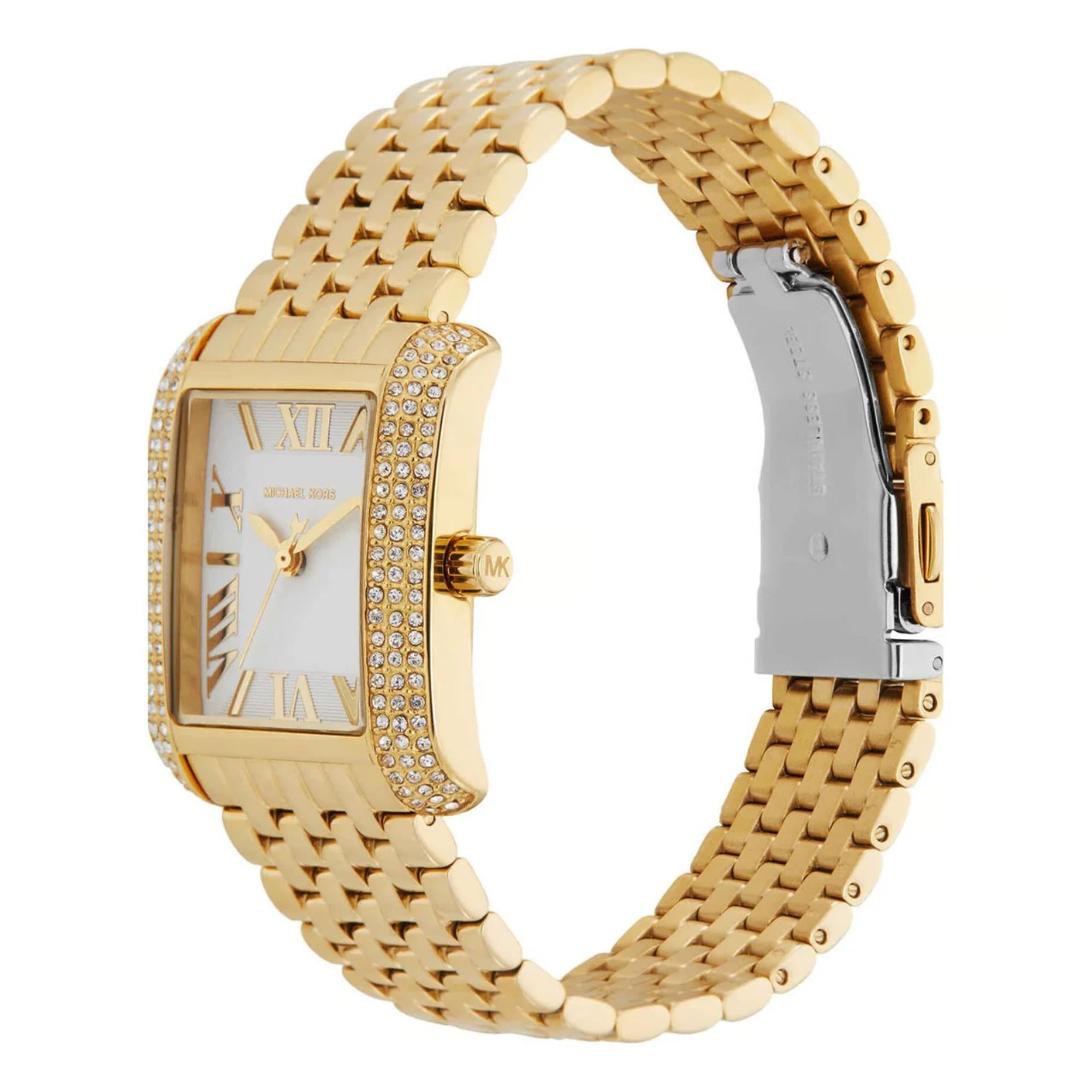 Michael Kors Emery Weiß Zifferblatt Gold-Tone Edelstahl Armband Damen Uhr MK4826