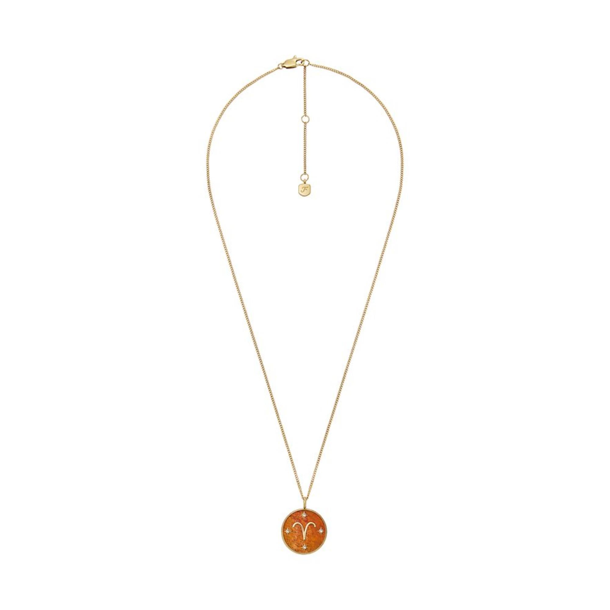 Fossil Written in the Stars Gold-Ton Edelstahl Roter Karneol Widder Anhänger Damenkette JF04838710