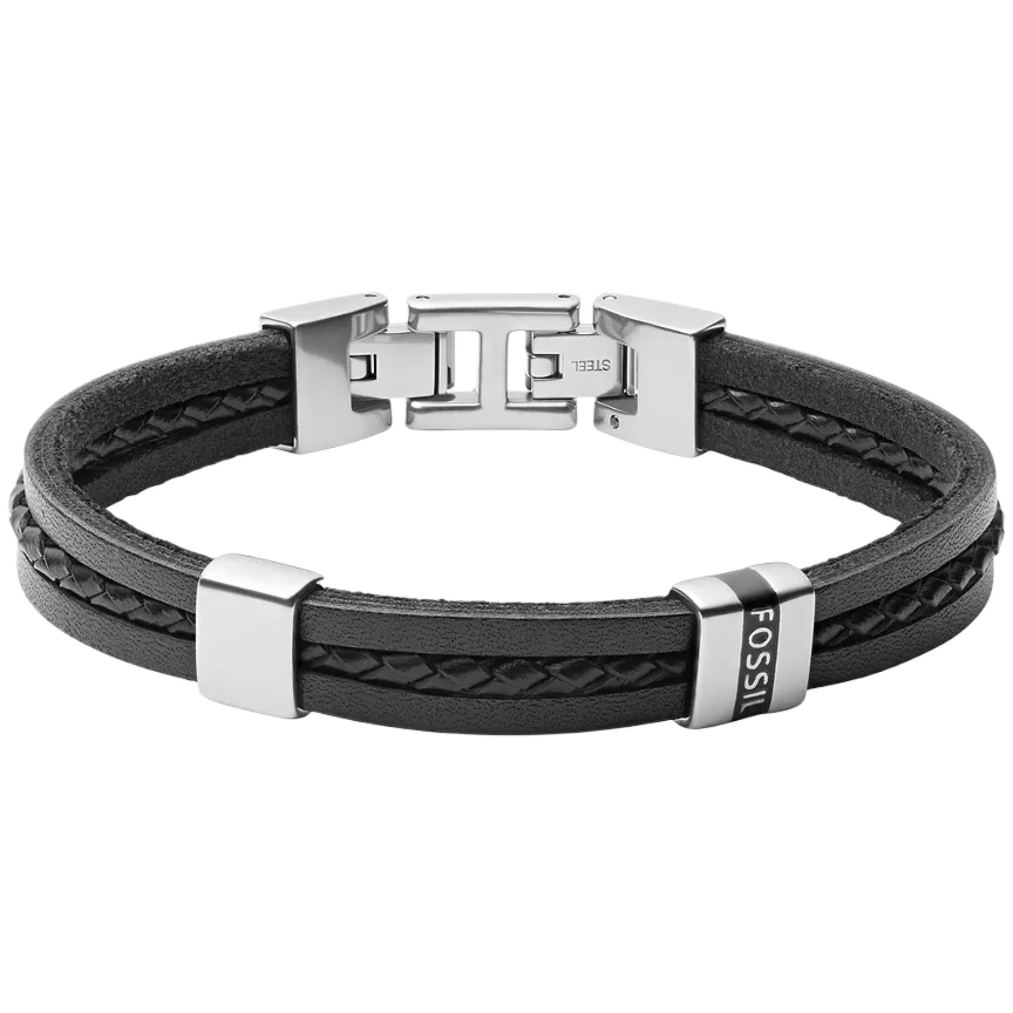 Fossil Leather Essentials Schwarzes Mehrstrang-Lederarmband JF03686040