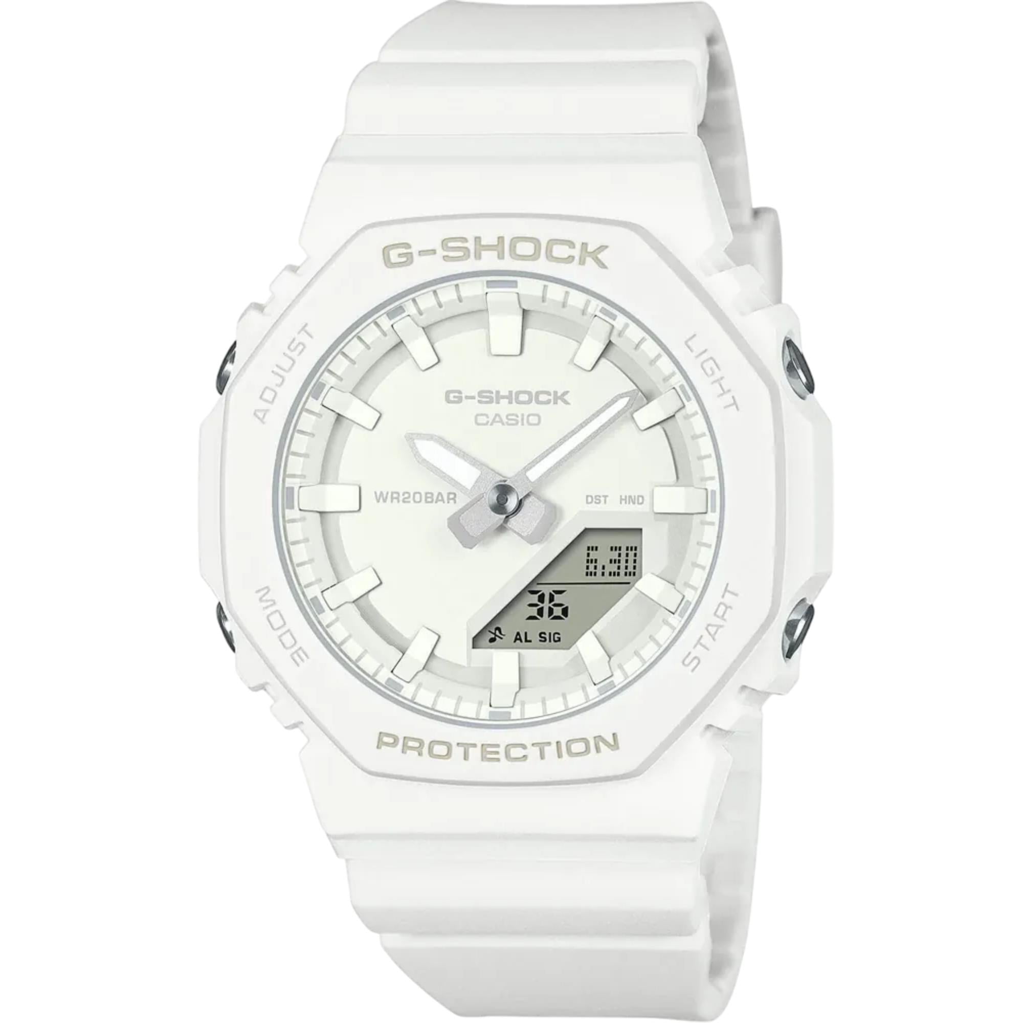 Casio G-Shock 2100 Serie Analog-Digital Weißes Zifferblatt Kunststoffarmband Damen Uhr GMA-P2100-7AER