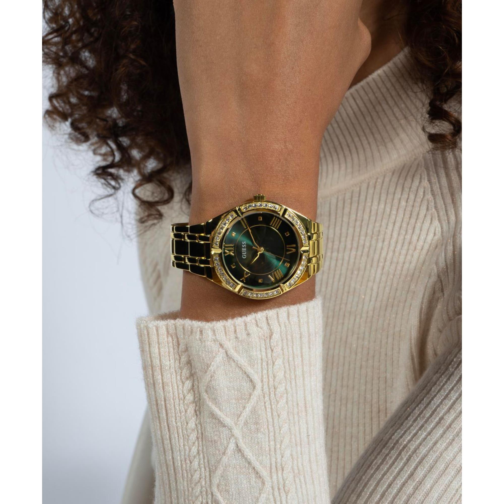Guess Cosmo Grünes Zifferblatt Edelstahlarmband Damen Uhr GW0033L8