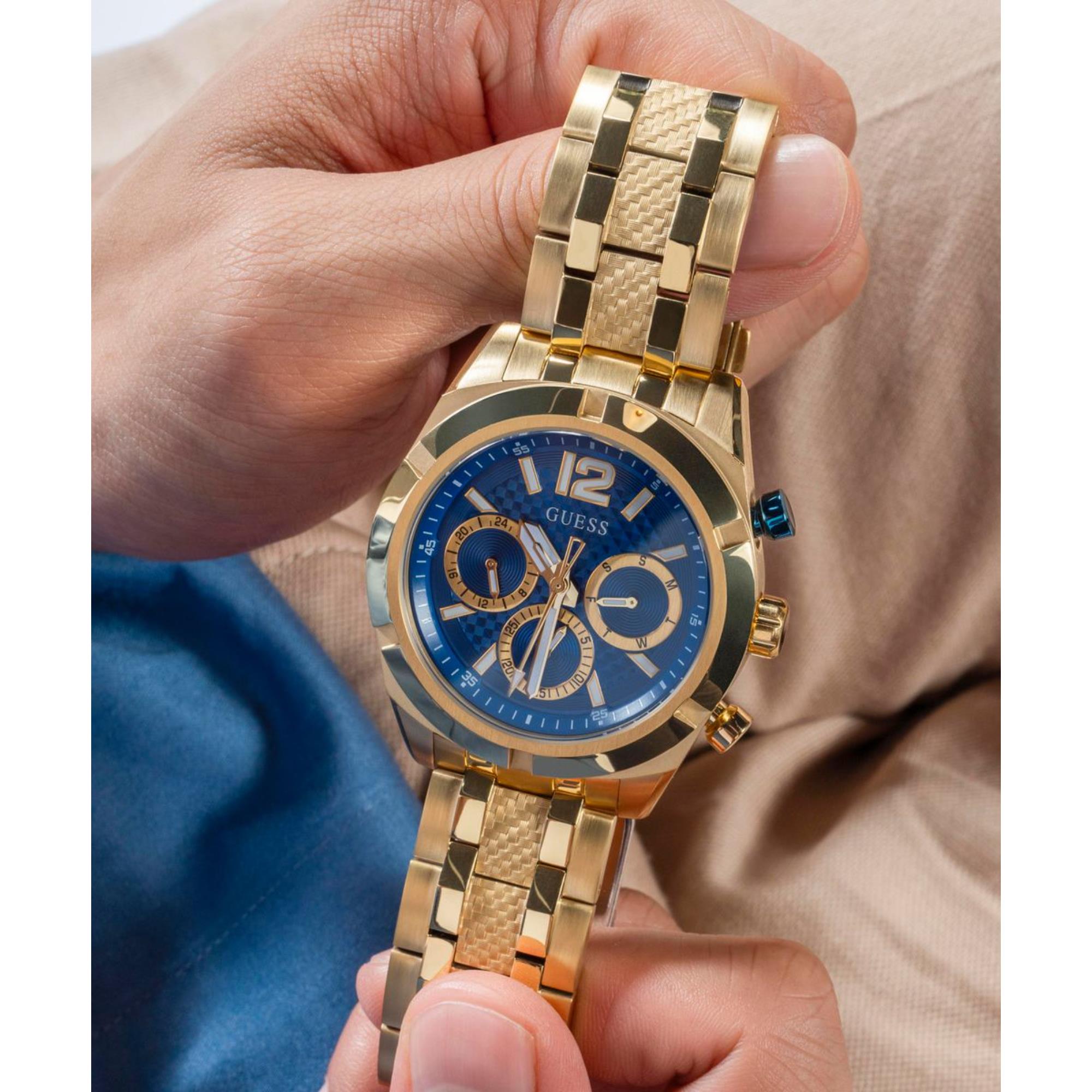 Guess Resistance Blaues Zifferblatt Edelstahlarmband Herren Uhr GW0714G2