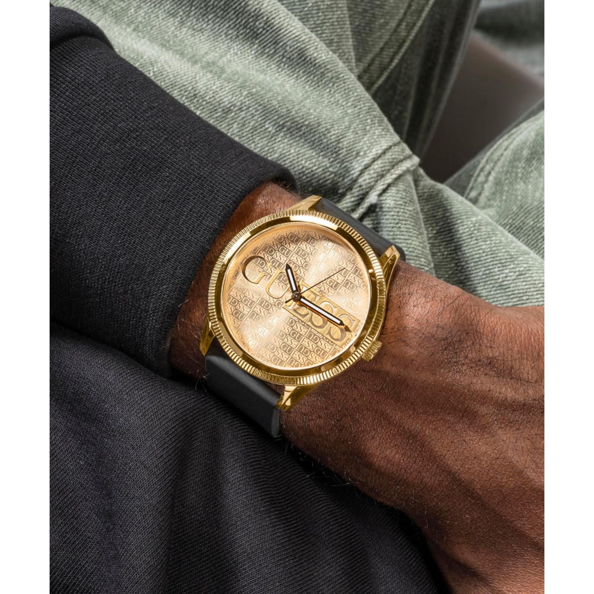 Guess Reputation Champagner Zifferblatt Silikonarmband Herren Uhr GW0726G2