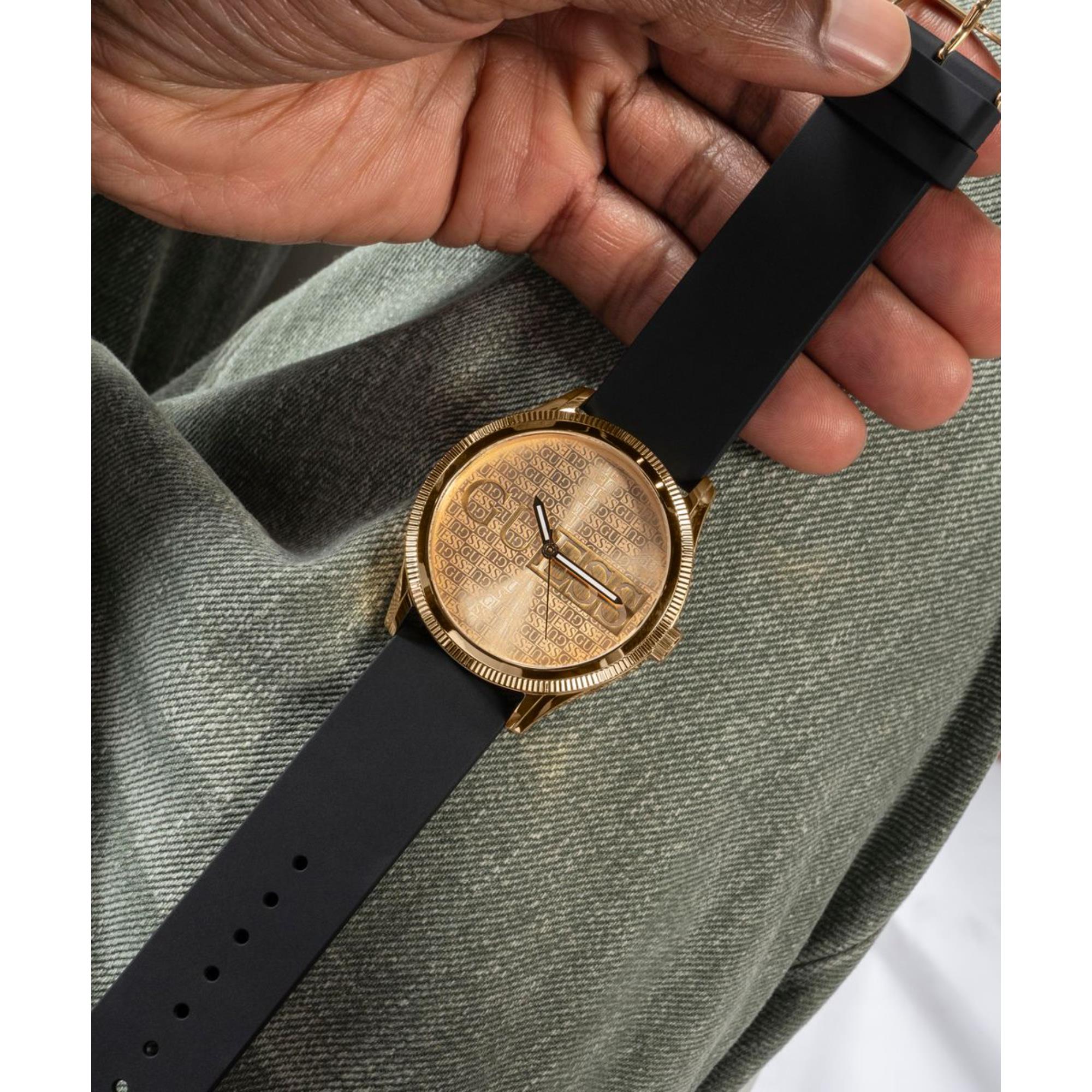 Guess Reputation Champagner Zifferblatt Silikonarmband Herren Uhr GW0726G2
