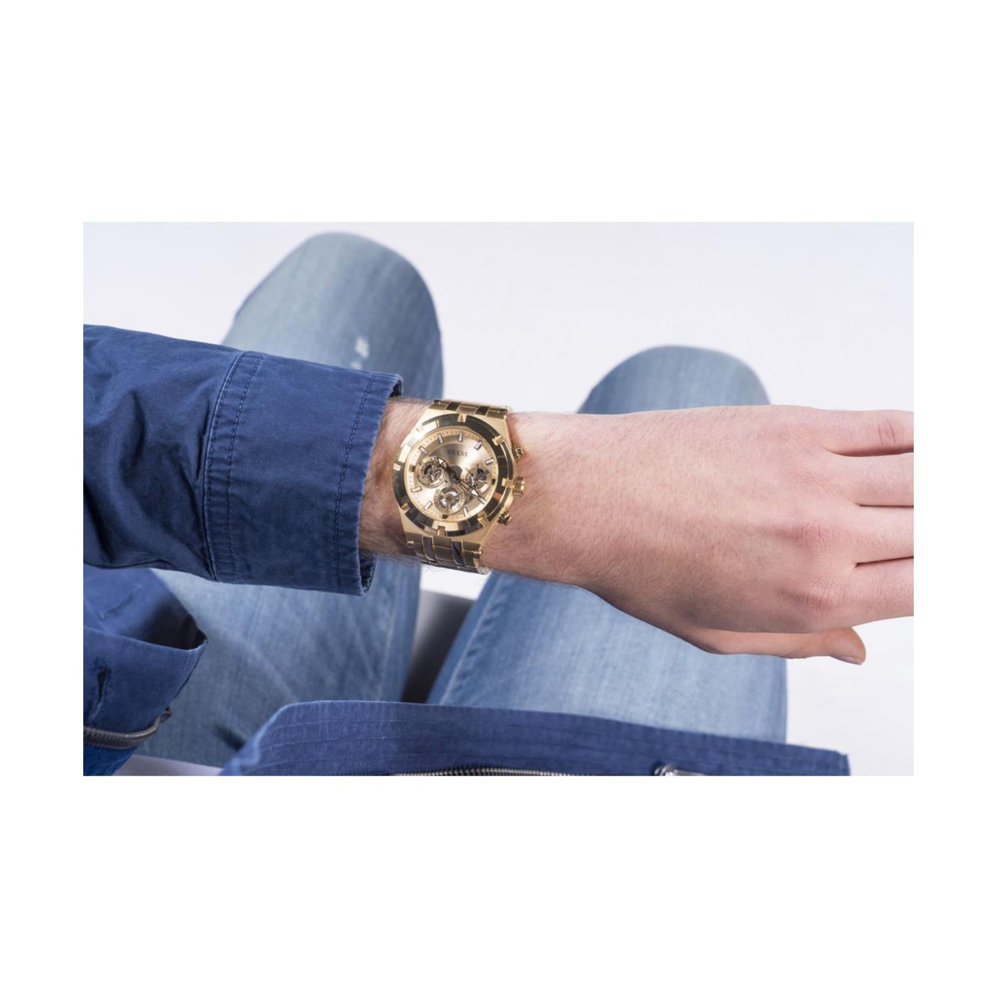 Guess Continental champagnerfarbenes Zifferblatt Edelstahlarmband Herren Uhr GW0260G4