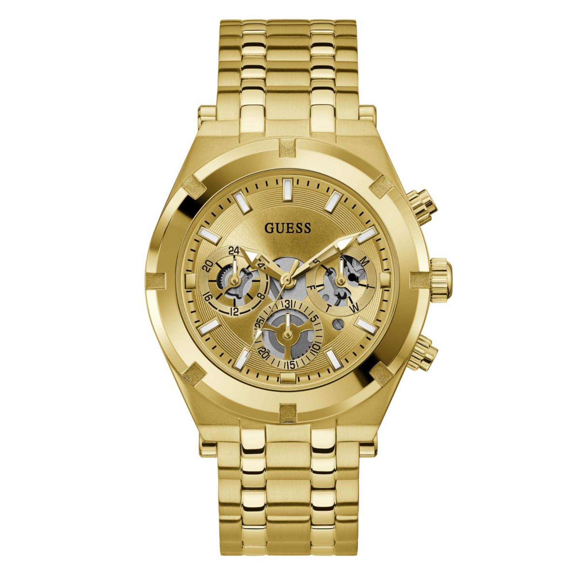 Guess Continental champagnerfarbenes Zifferblatt Edelstahlarmband Herren Uhr GW0260G4