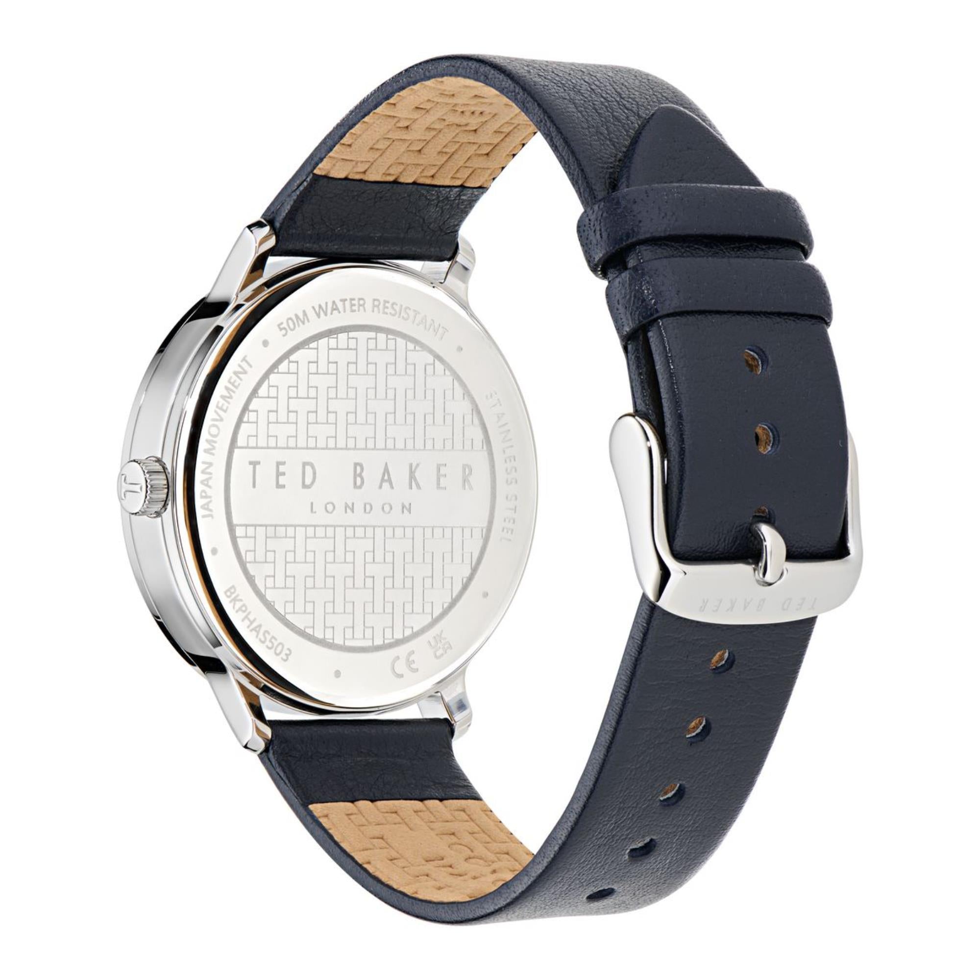 Ted Baker Haarvin Blaues Zifferblatt Lederarmband Herren Uhr BKPHAS503