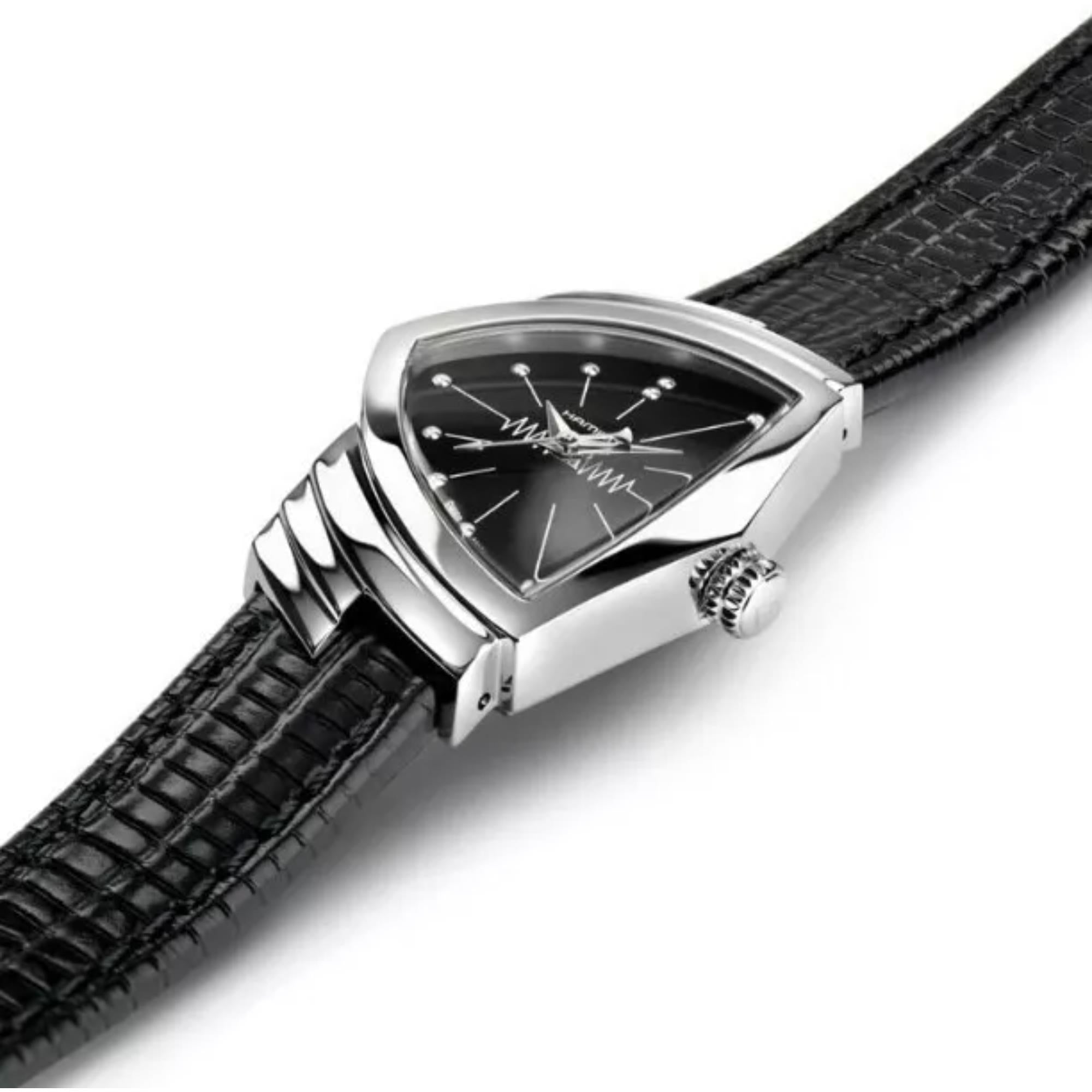 Hamilton Ventura 24mm schwarzes Zifferblatt Leder Damen Quarz Uhr H24211732