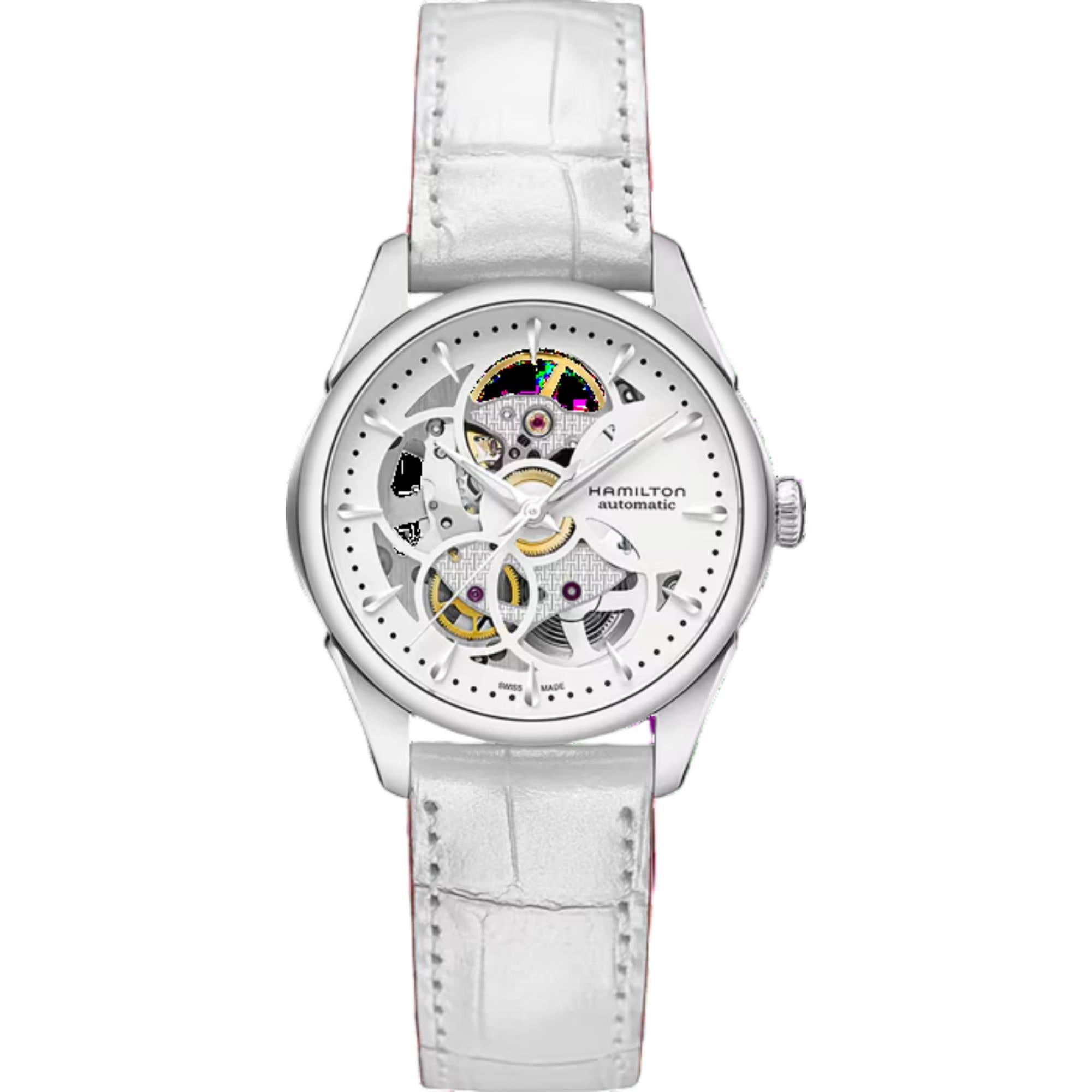 Hamilton Jazzmaster 36mm Skelett Weißes Zifferblatt Leder Damen Automatik Uhr H32405811