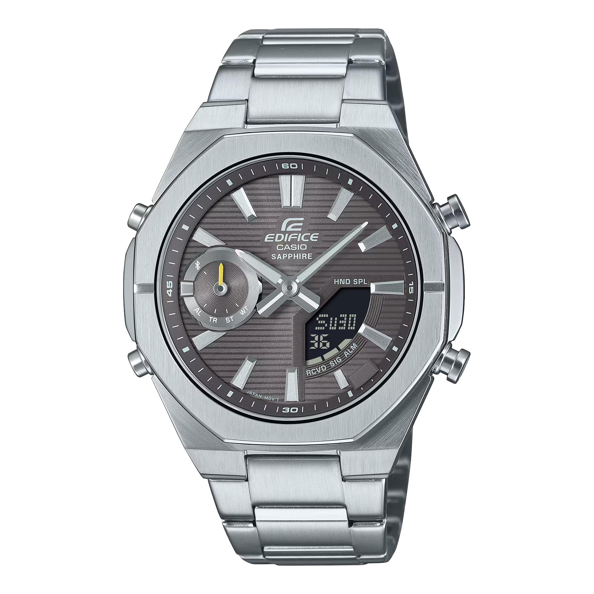 Casio Edifice Solarbetriebene Graues Zifferblatt Stahlarmband Herren Uhr ECB-S10D-8AEF