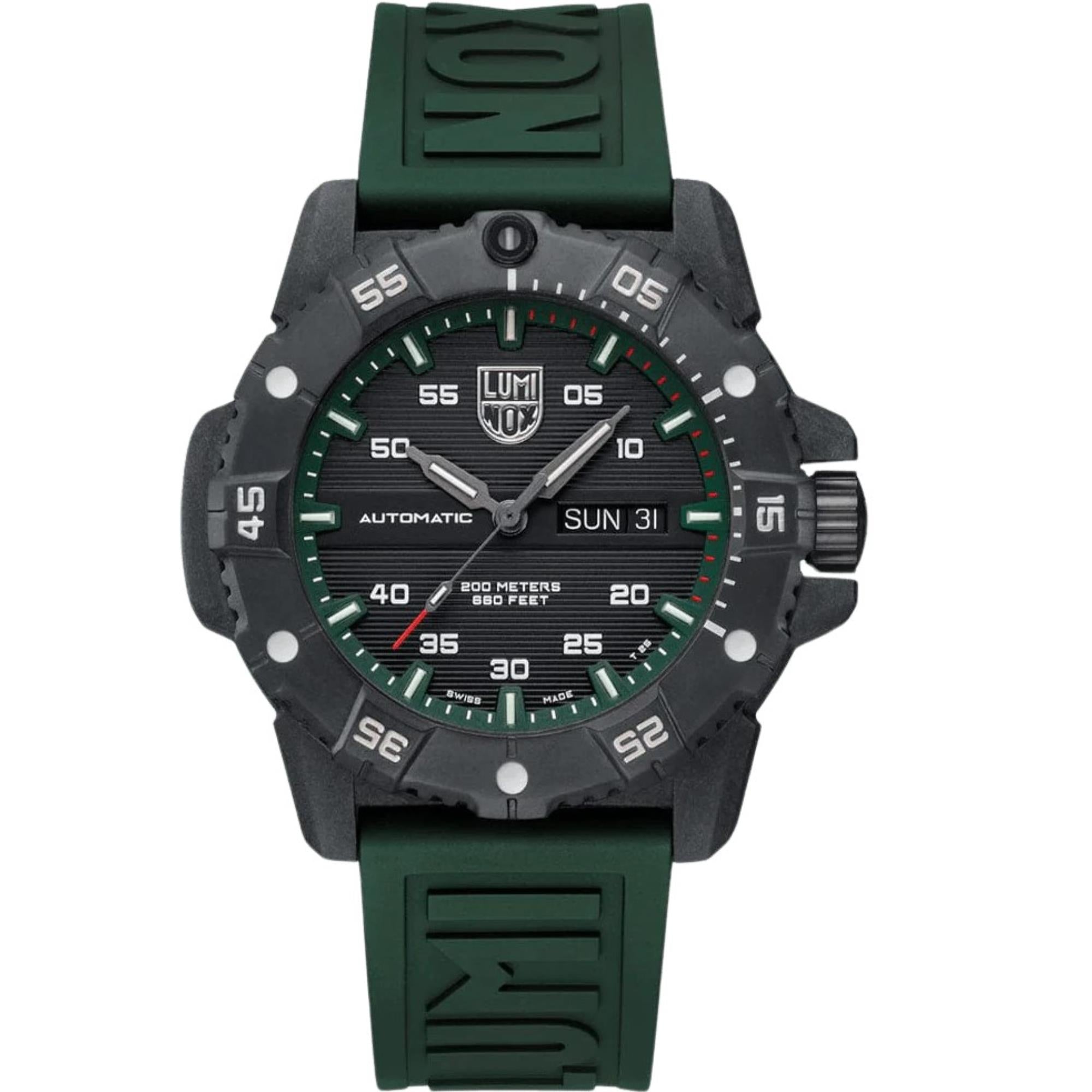 Luminox Master Carbon Seal 3860 Serie Automatik Graues Zifferblatt Grünes Gummiarmband Herren Uhr XS.3877