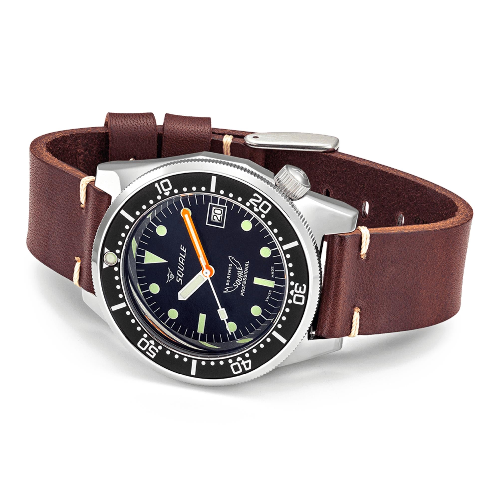 Squale 1521 Classic Automatik Schwarzes Zifferblatt Lederarmband Herren Uhr 1521CL.PS
