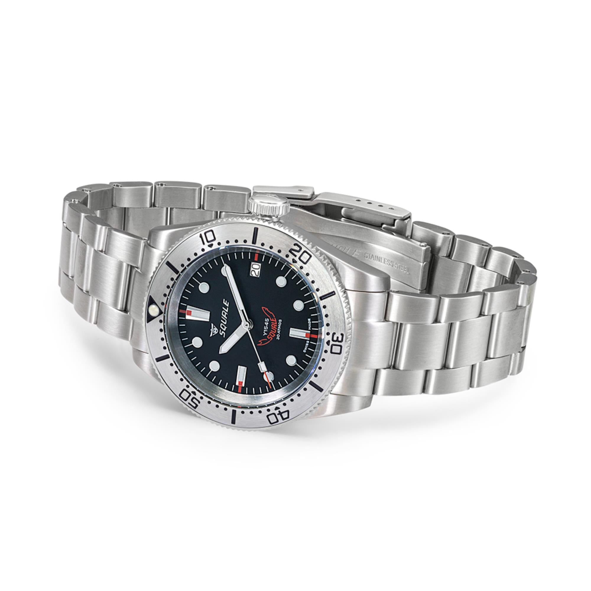 Squale 1545 Automatik Schwarzes Zifferblatt Stahlband Herrenarmbanduhr 1545SSBK.AC